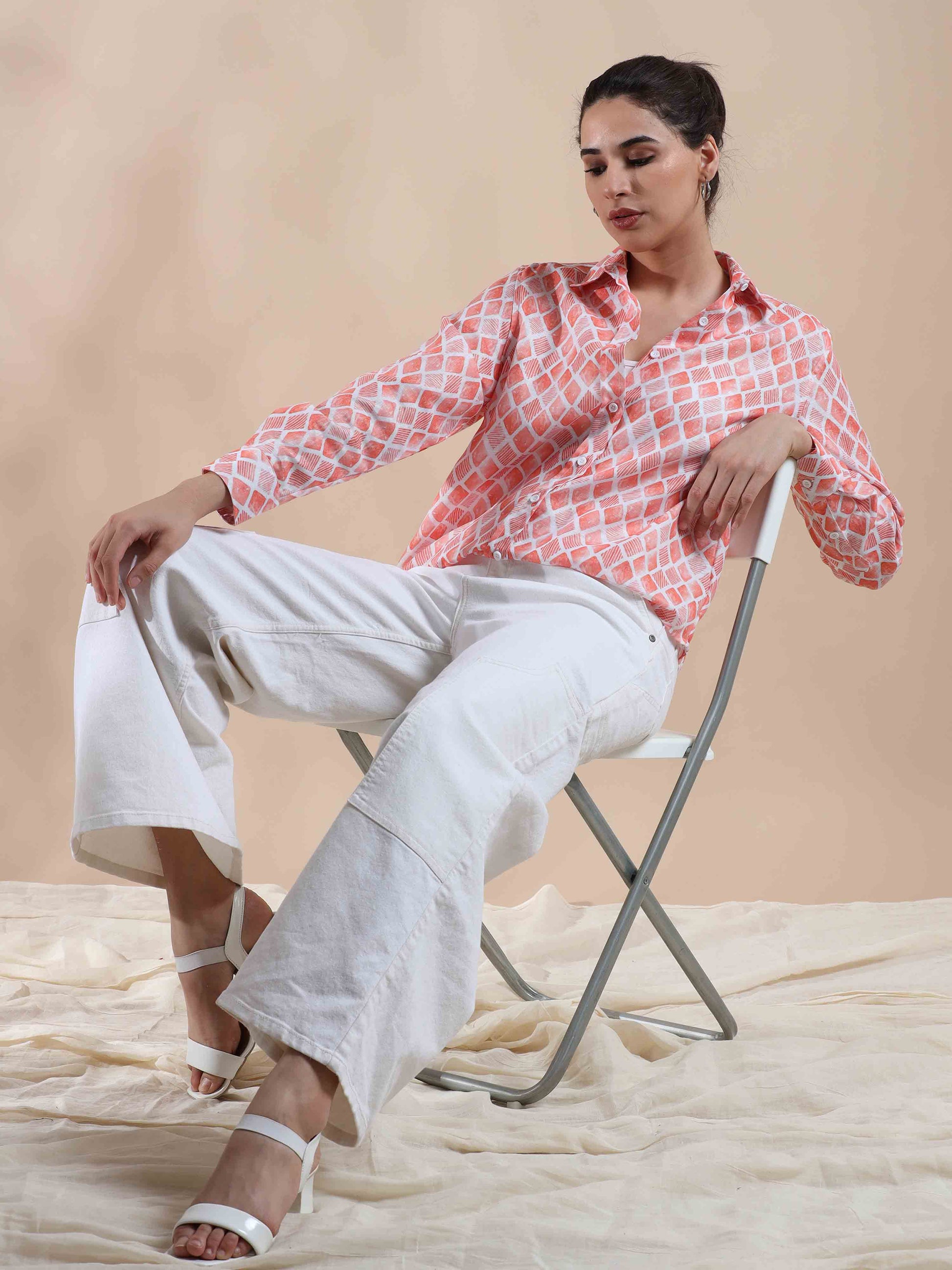 Peachy Coral Cotton Shirt for women