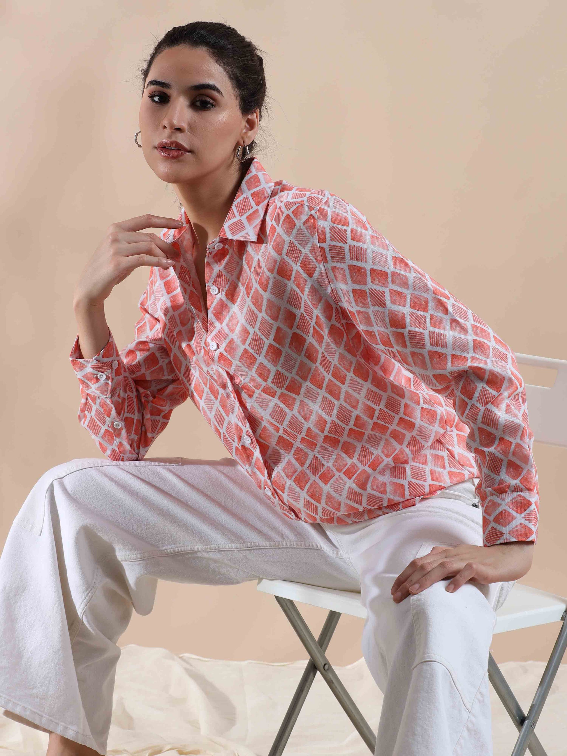 Peachy Coral Cotton Shirt for women