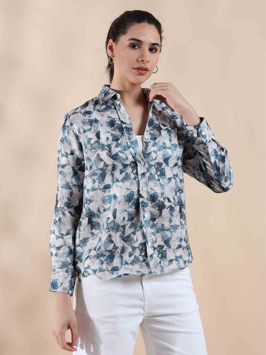 Ocean Blue Cotton Shirt for Women