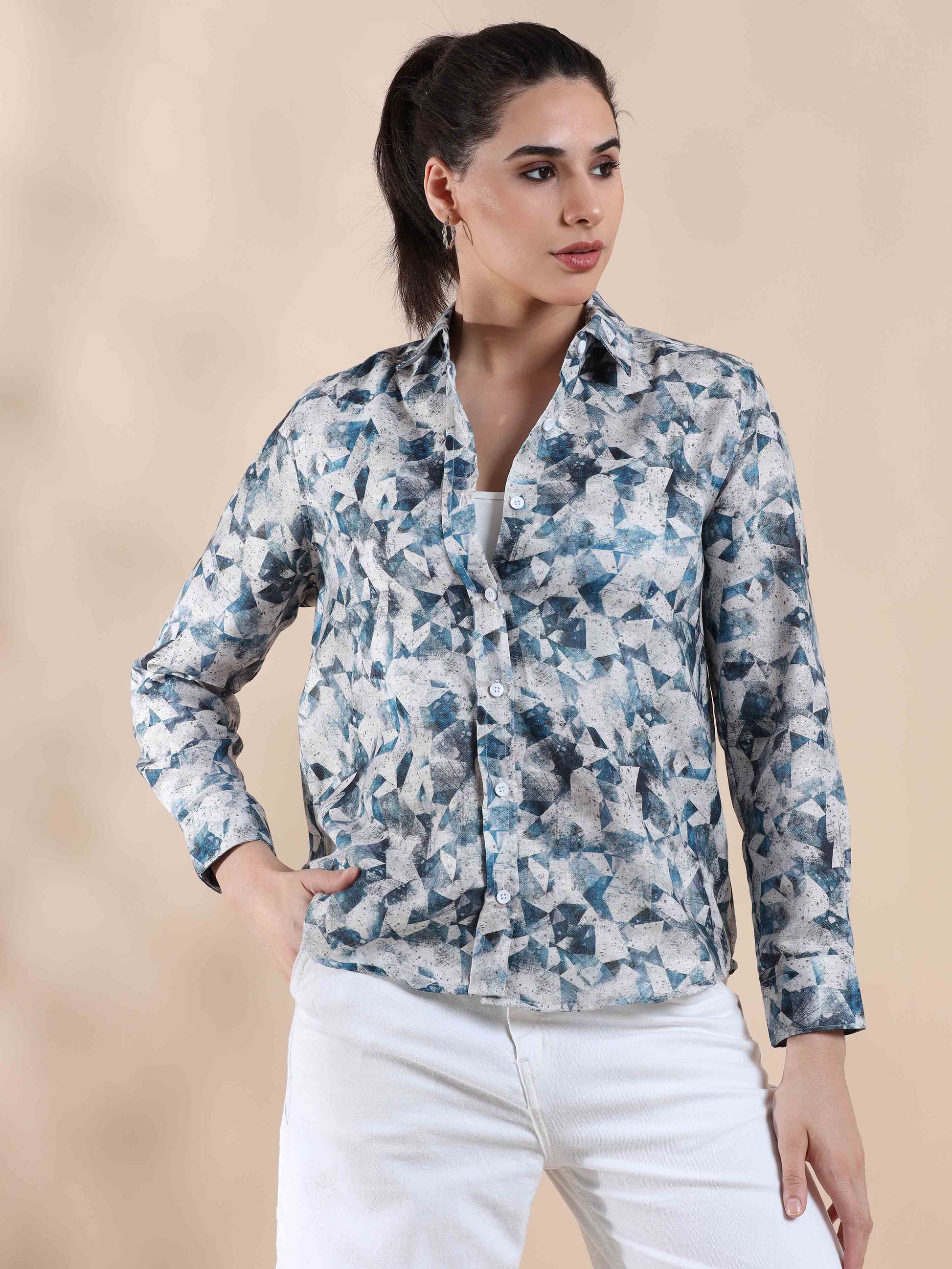 Ocean Blue Cotton Shirt for Women