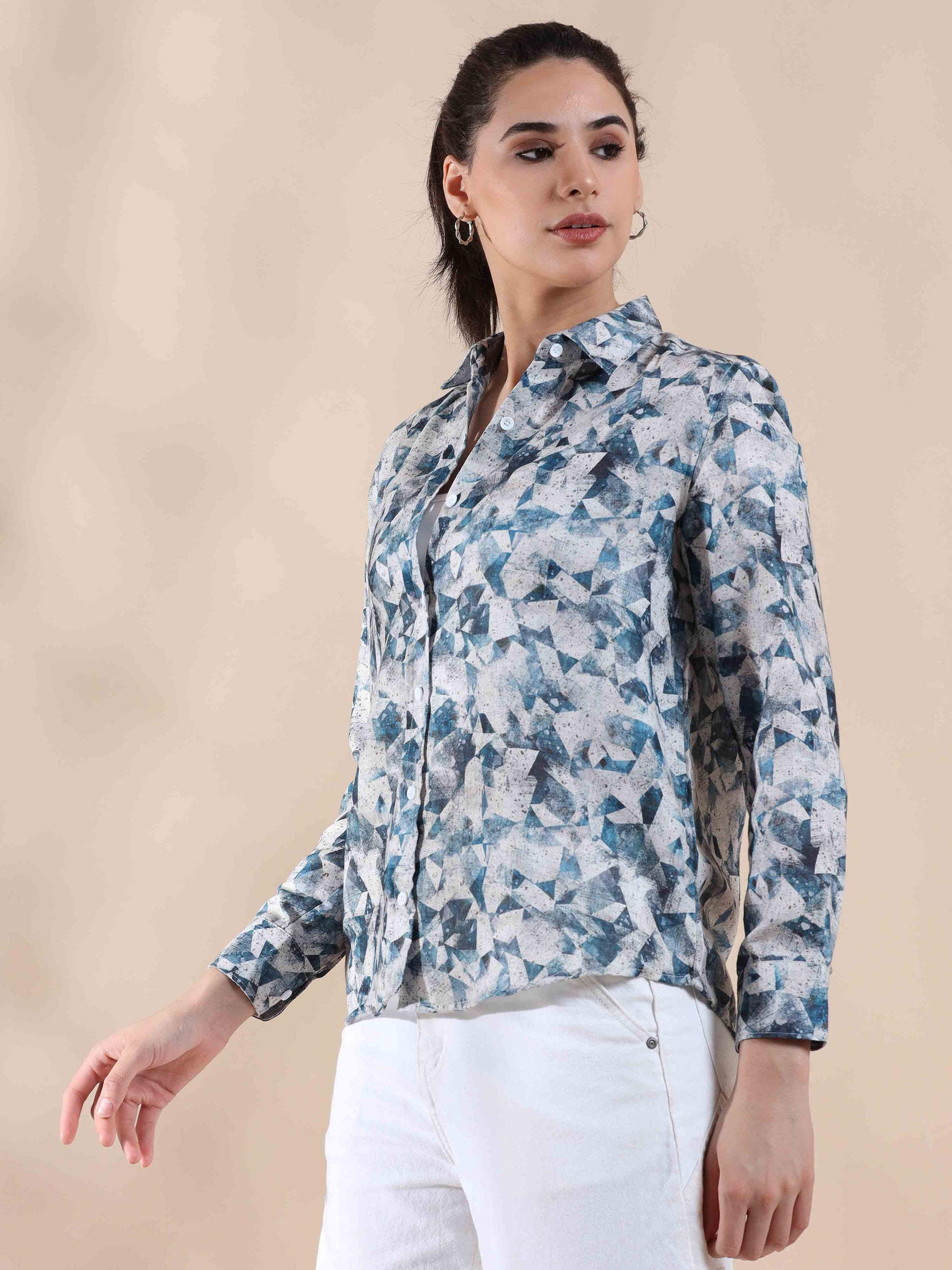 Ocean Blue Cotton Shirt for Women