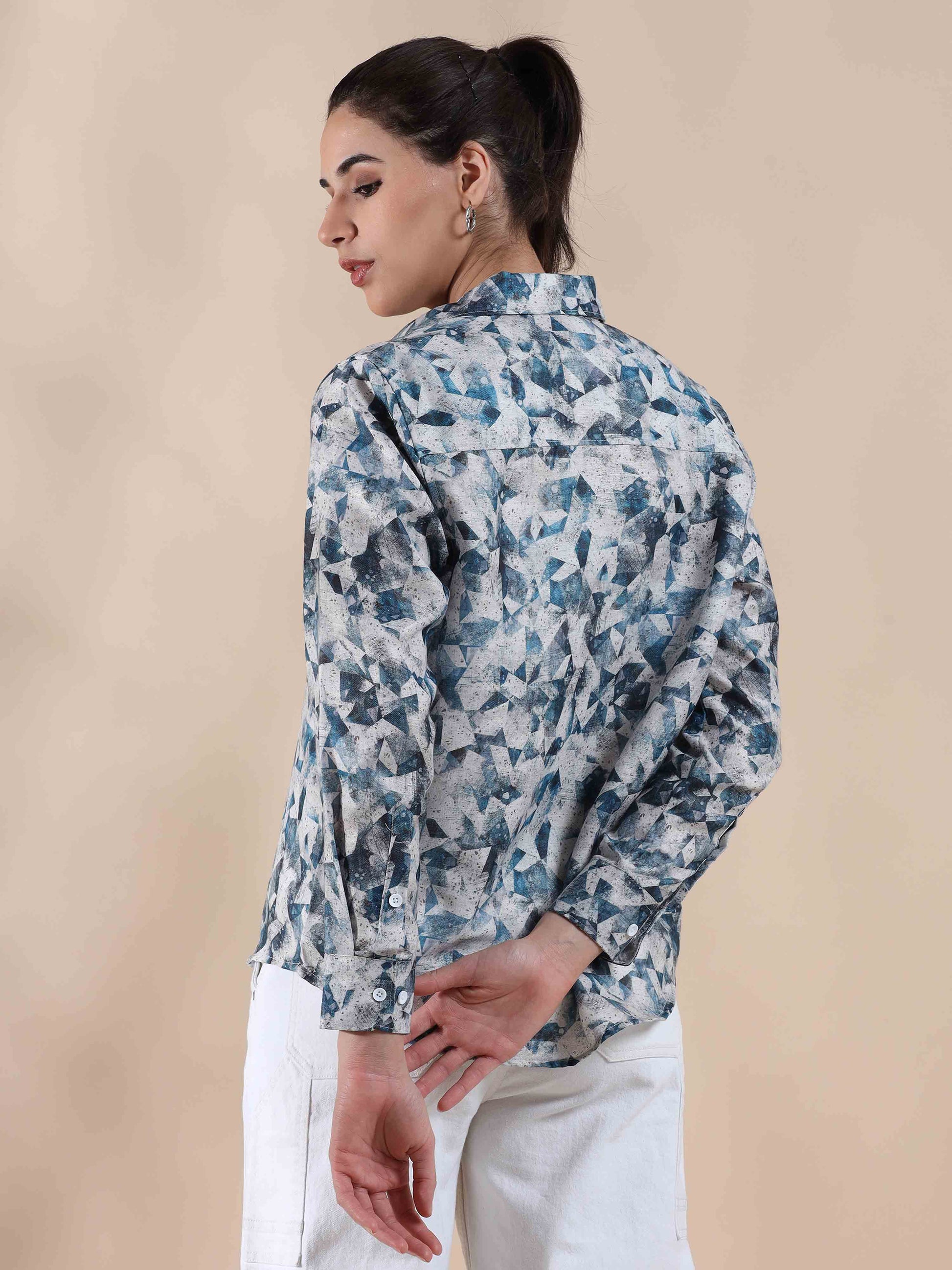 Ocean Blue Cotton Shirt for Women