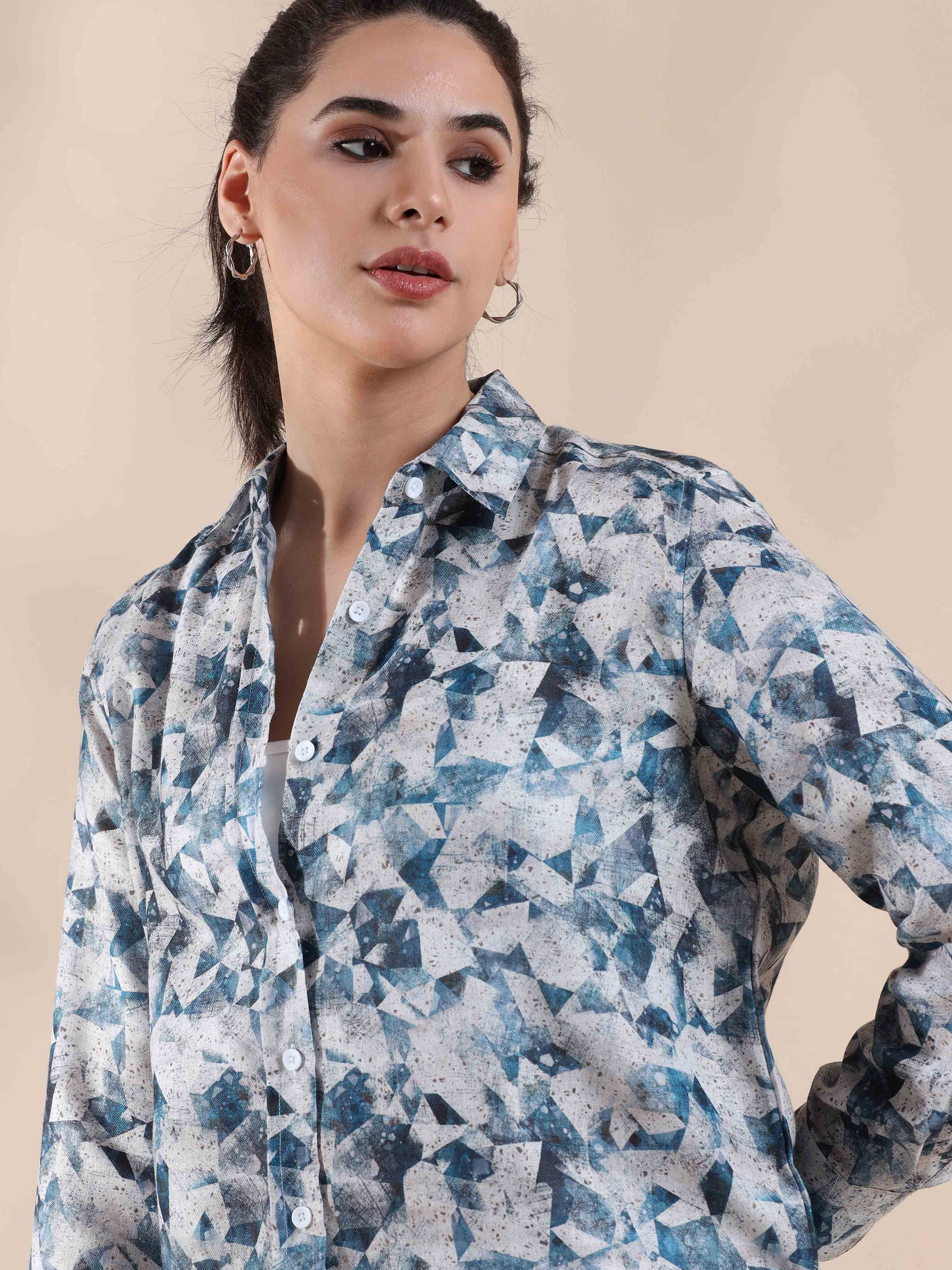 Ocean Blue Cotton Shirt for Women