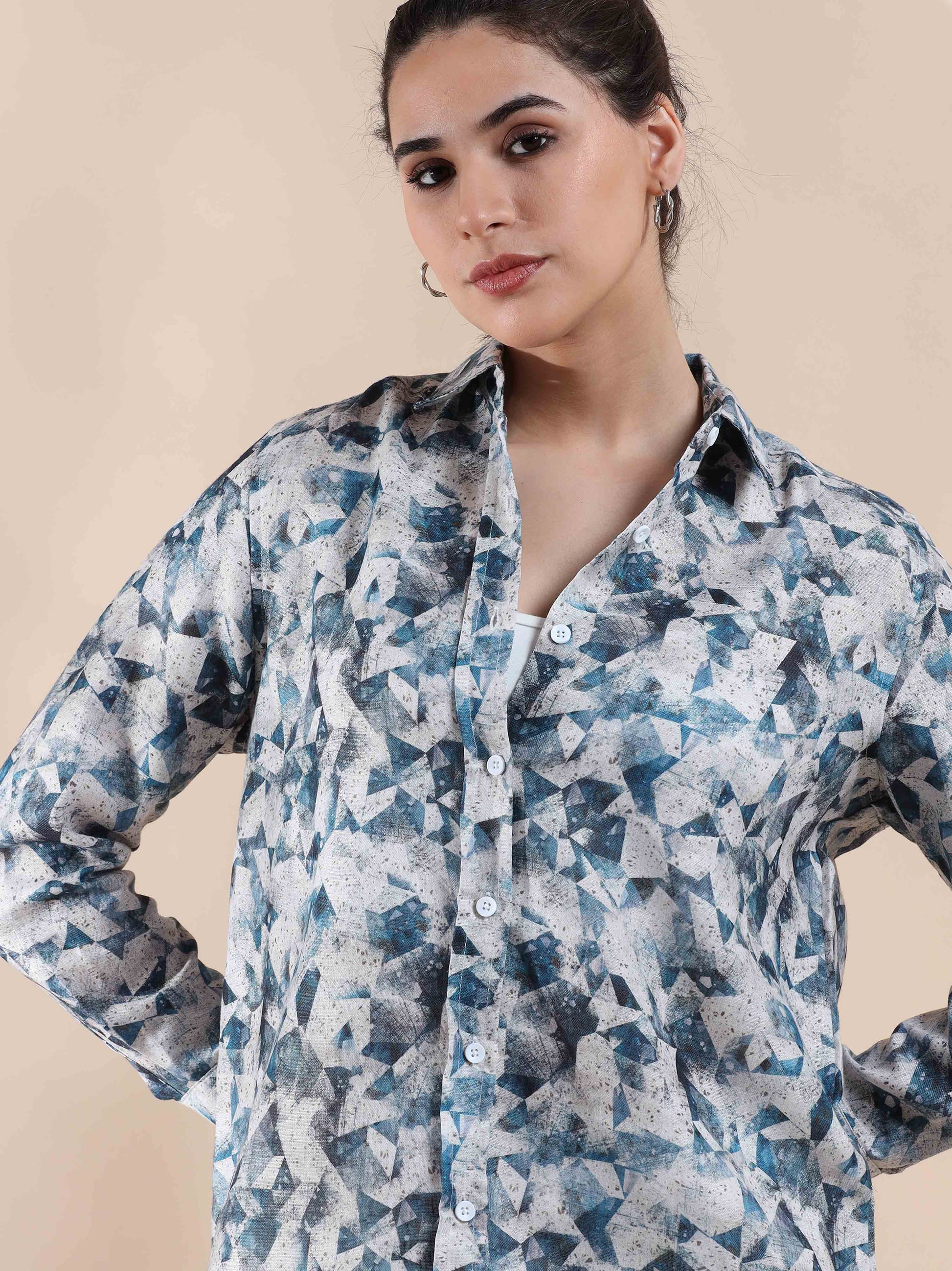 Ocean Blue Cotton Shirt for Women