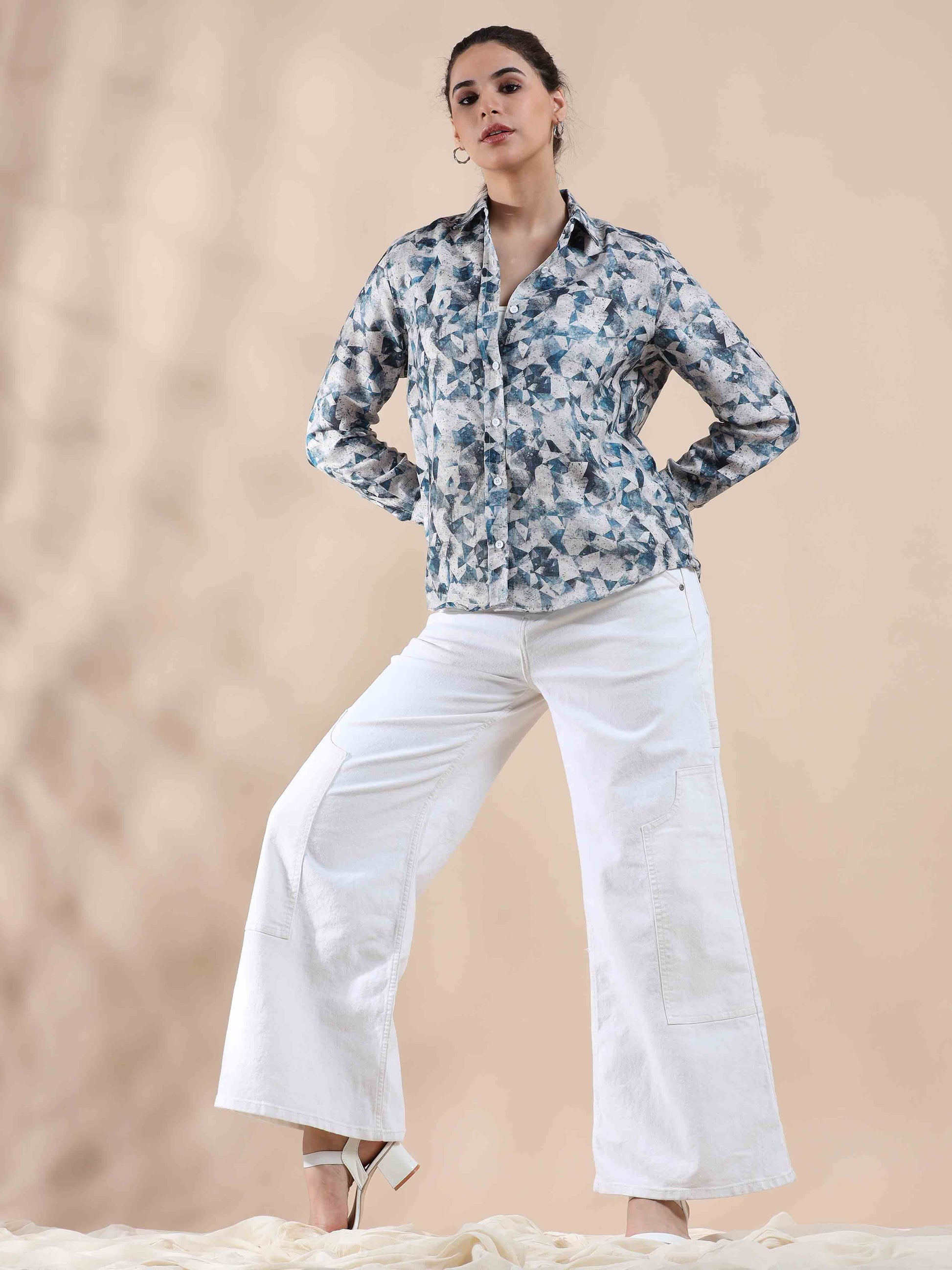 Ocean Blue Cotton Shirt for Women