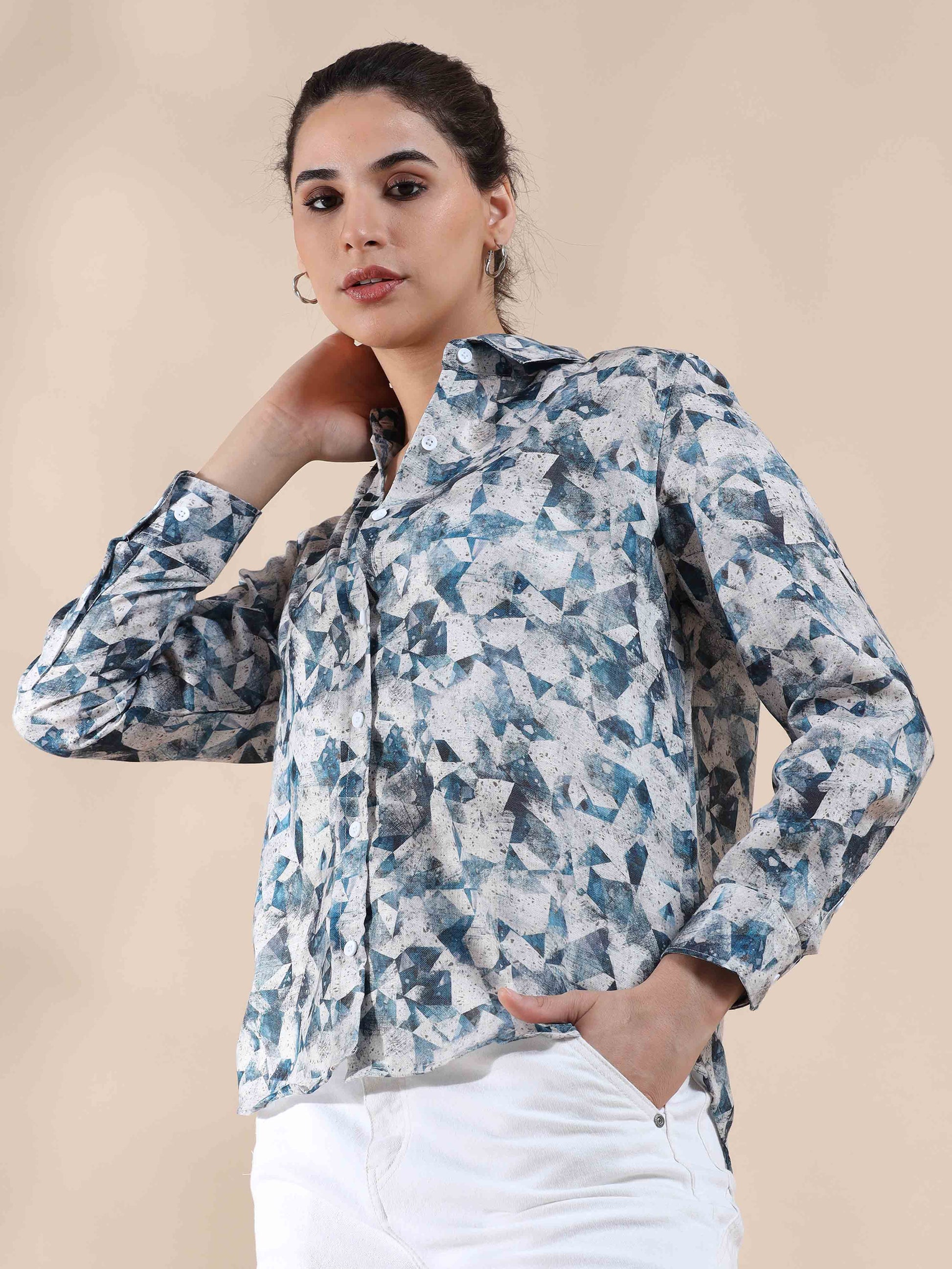 Ocean Blue Cotton Shirt for Women