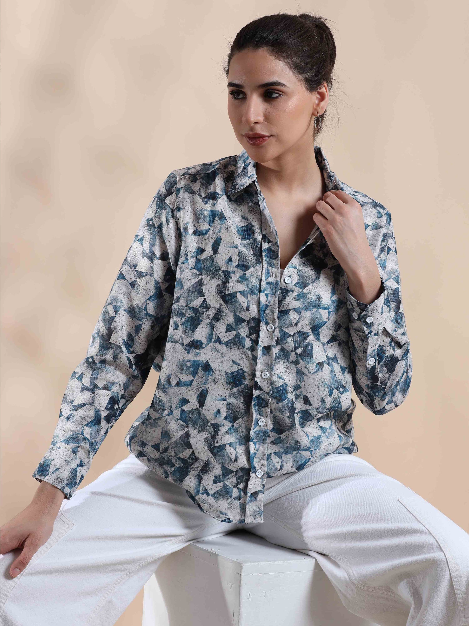 Ocean Blue Cotton Shirt for Women