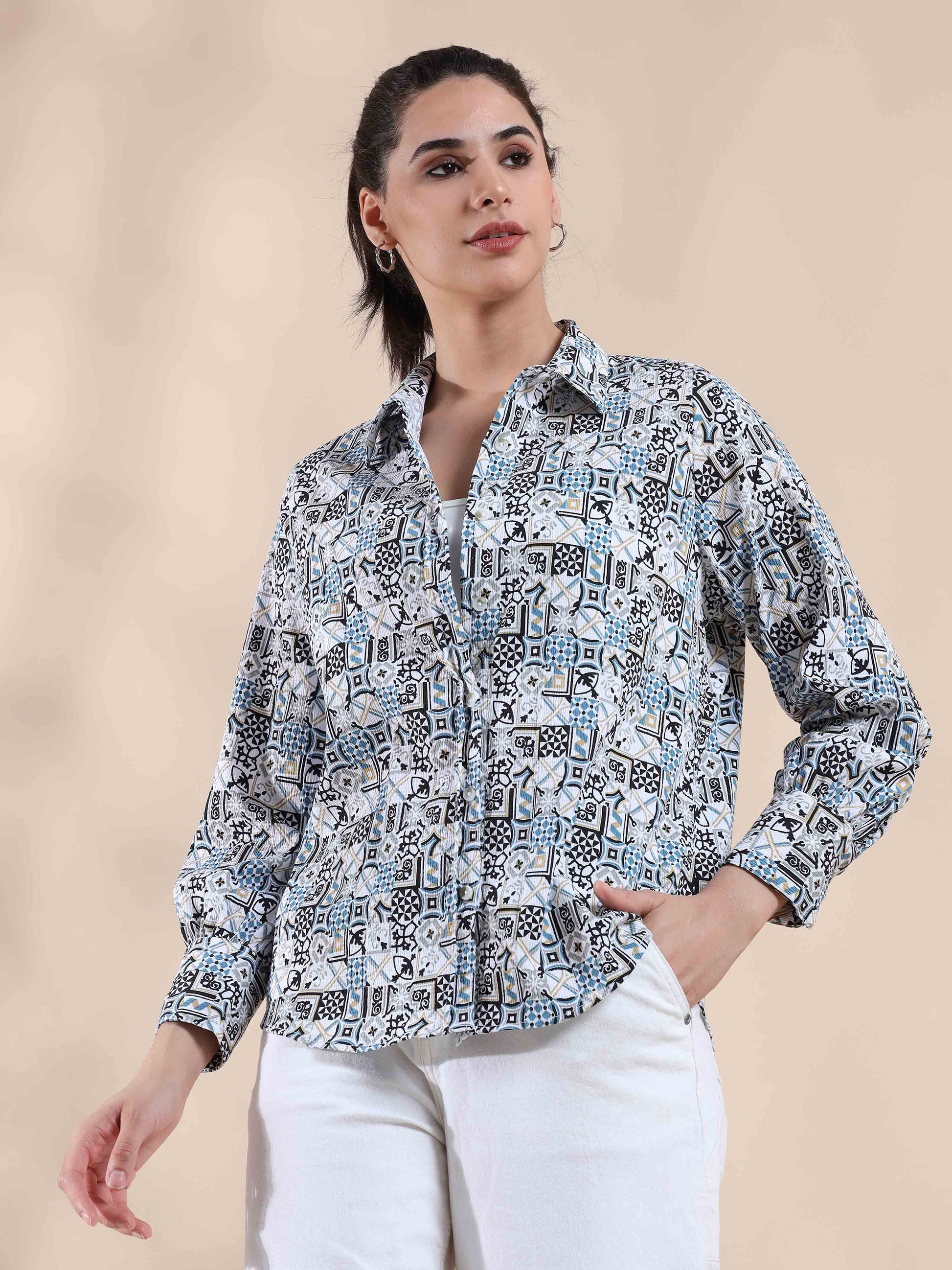 Blue Summer Popcorn Shirt for women