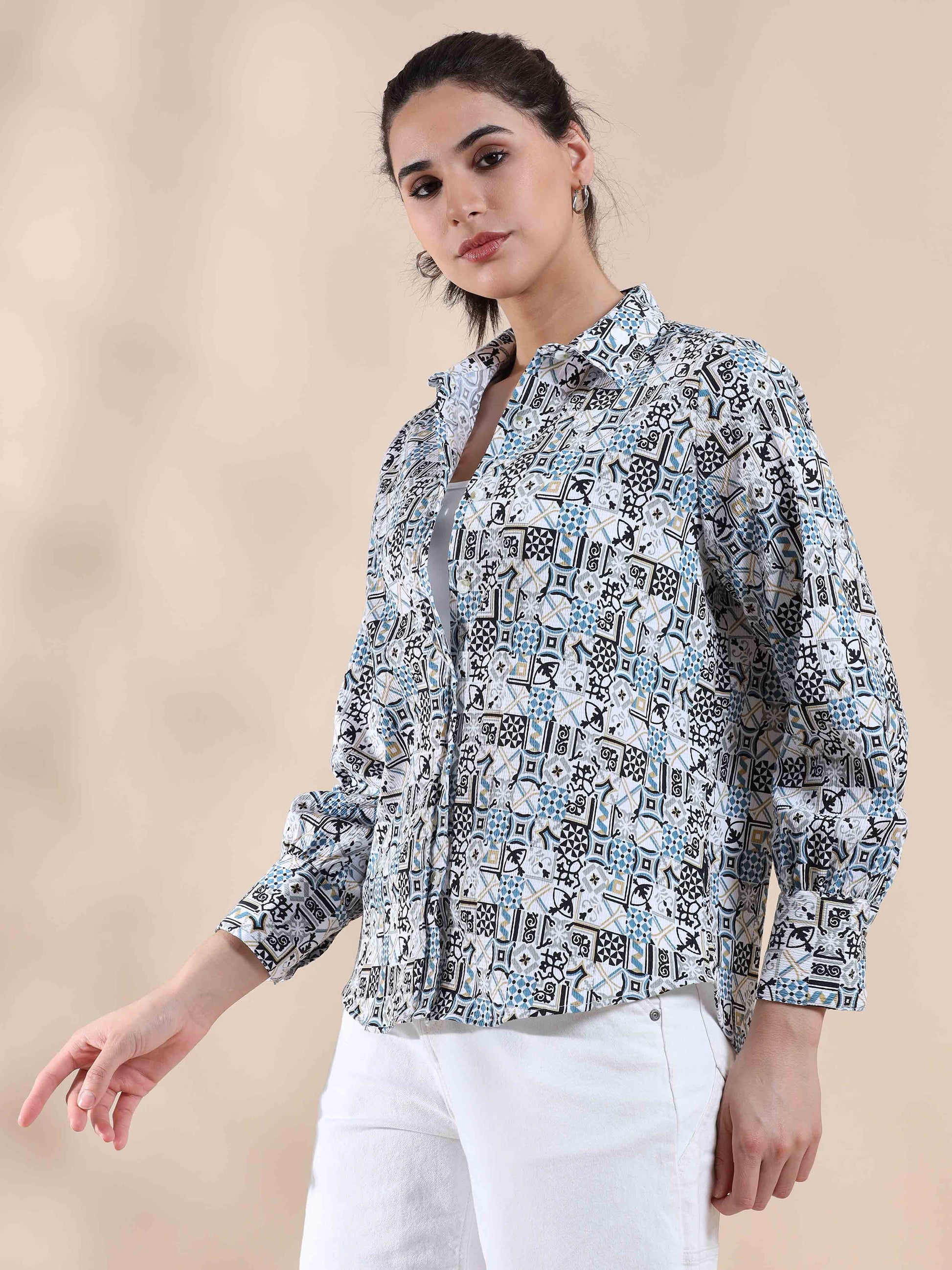 Blue Summer Popcorn Shirt for women