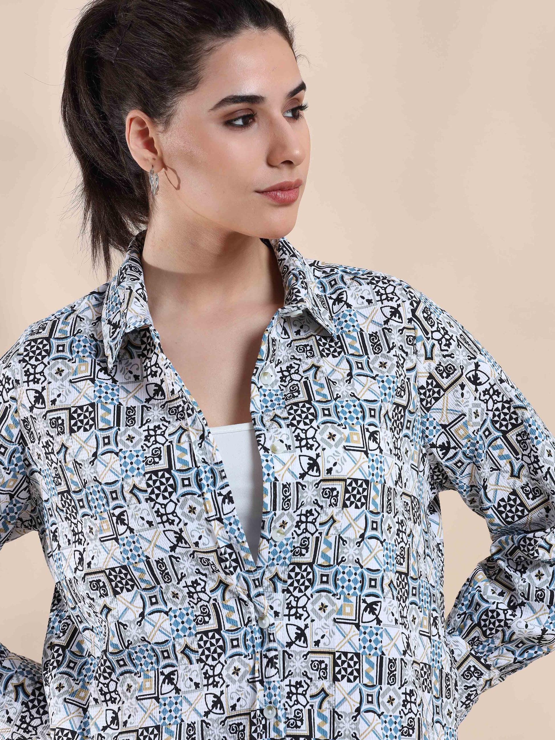 Blue Summer Popcorn Shirt for women