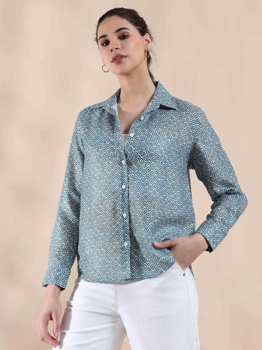 Crisp Blue Grey Cotton Shirt for women