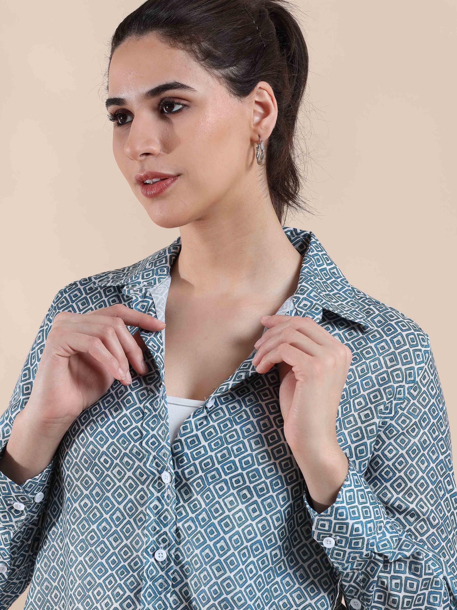Crisp Blue Grey Cotton Shirt for women