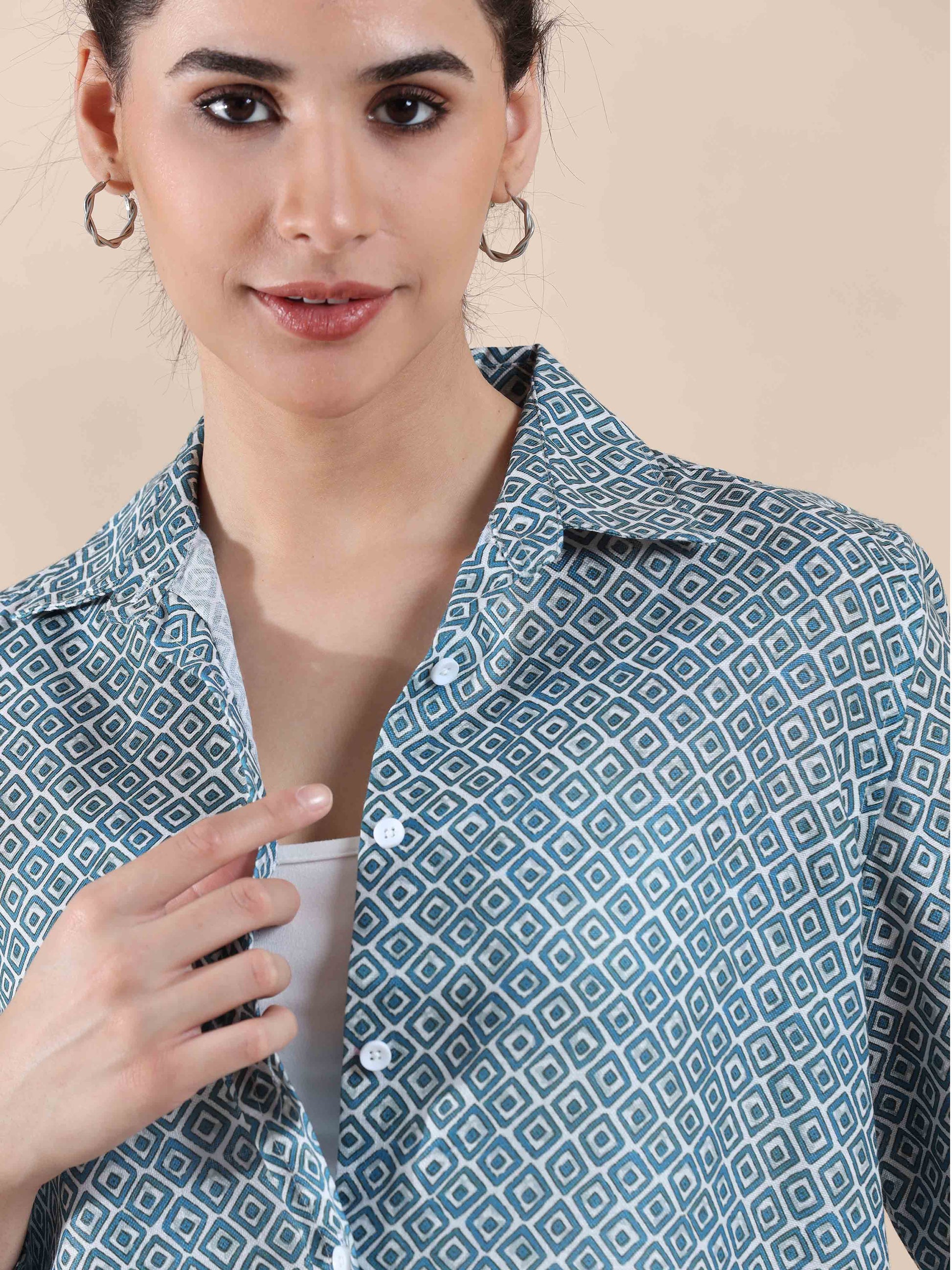 Crisp Blue Grey Cotton Shirt for women