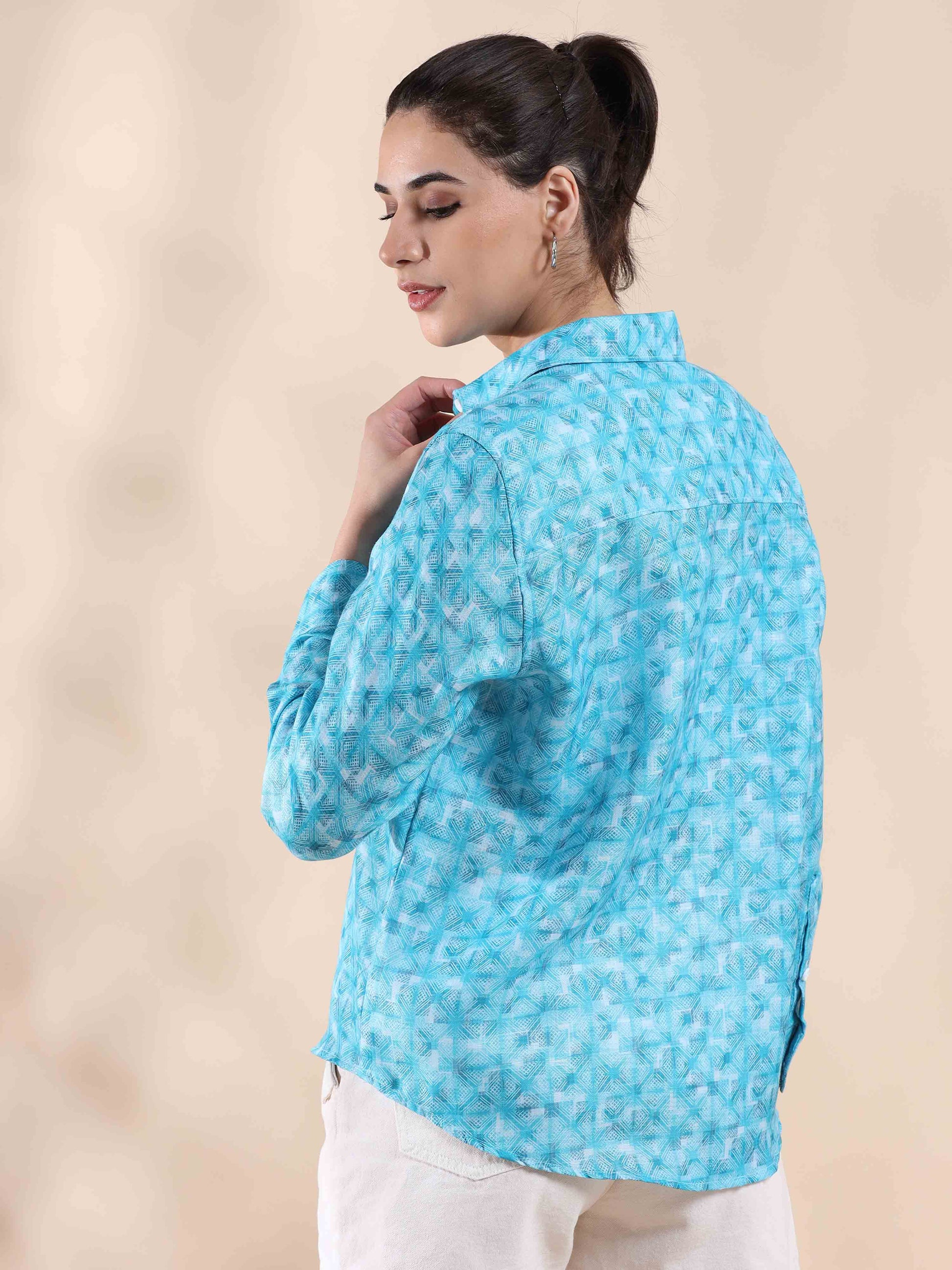 Macaw Blue Green Cotton Shirt foir Women