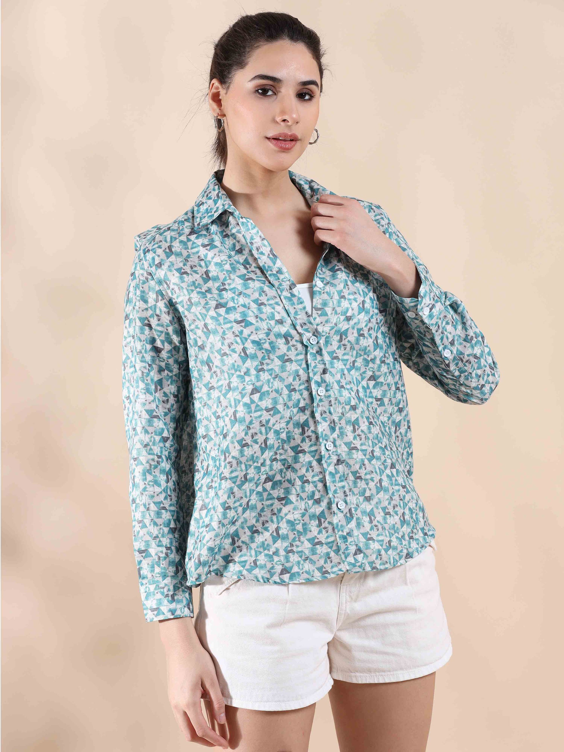 Grey Cotton Printed Shirt for Women