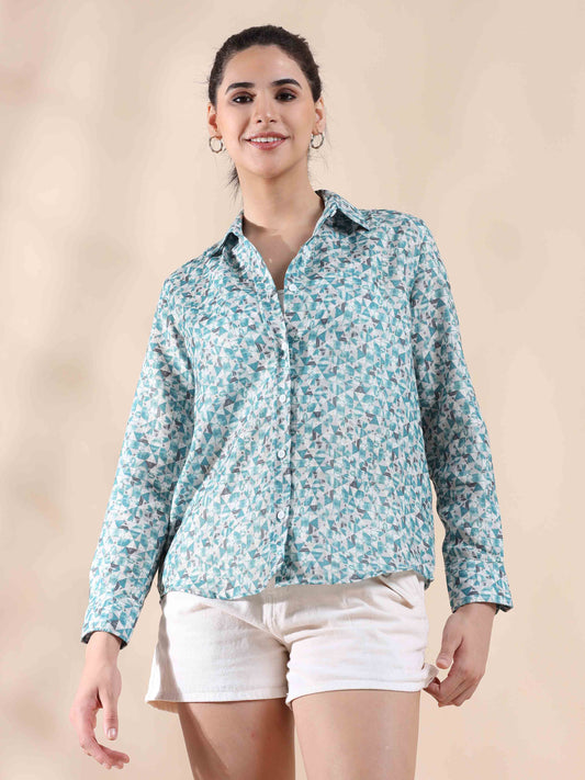 Grey Cotton Printed Shirt for Women