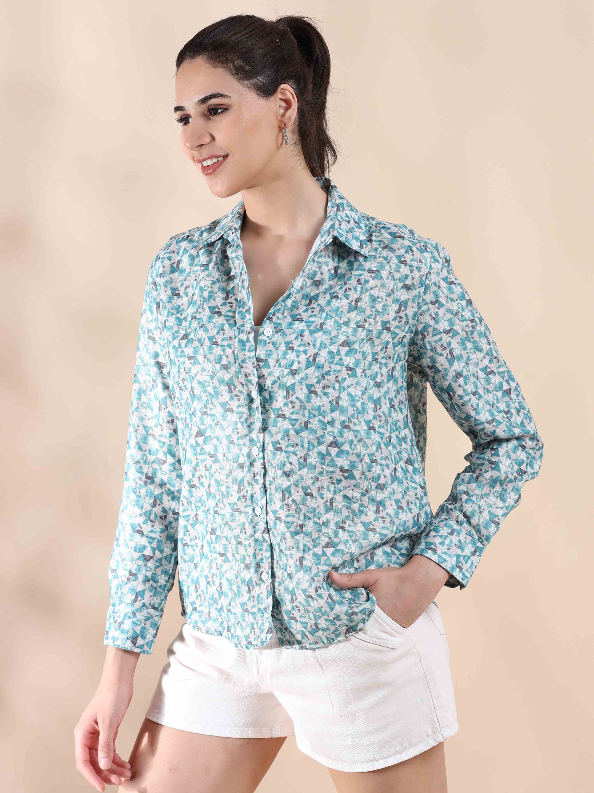 Grey Cotton Printed Shirt for Women