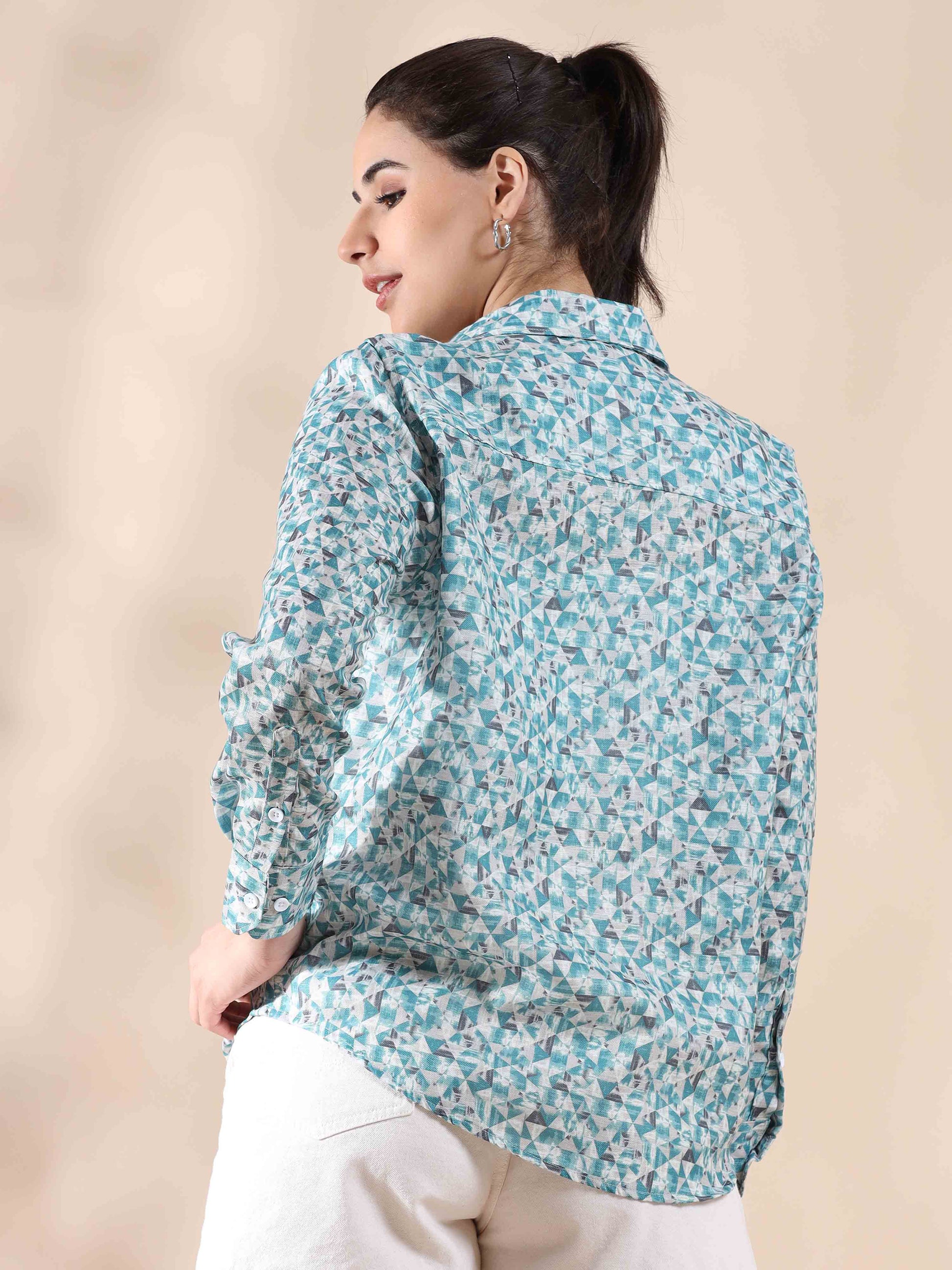 Grey Cotton Printed Shirt for Women