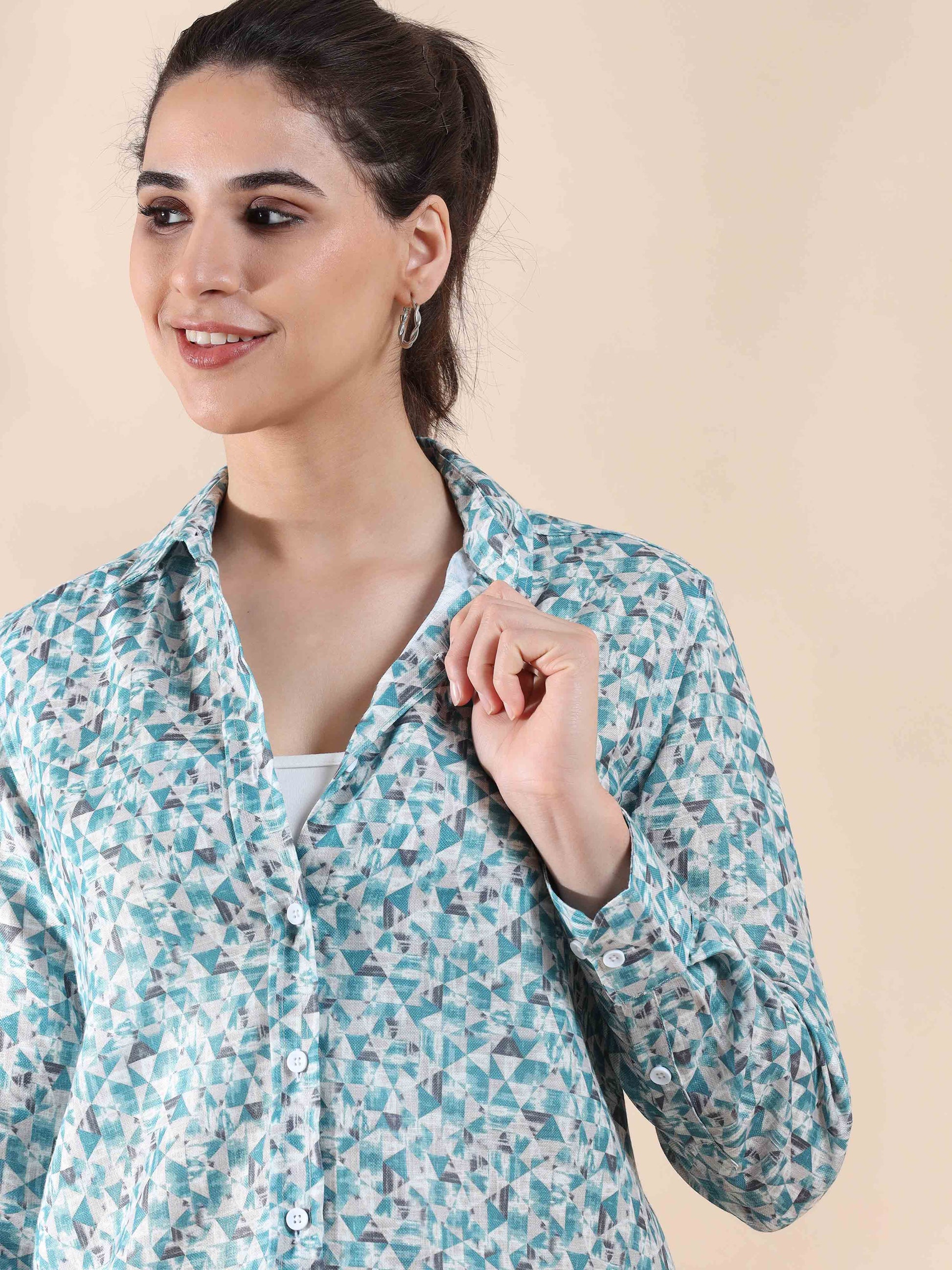 Grey Cotton Printed Shirt for Women