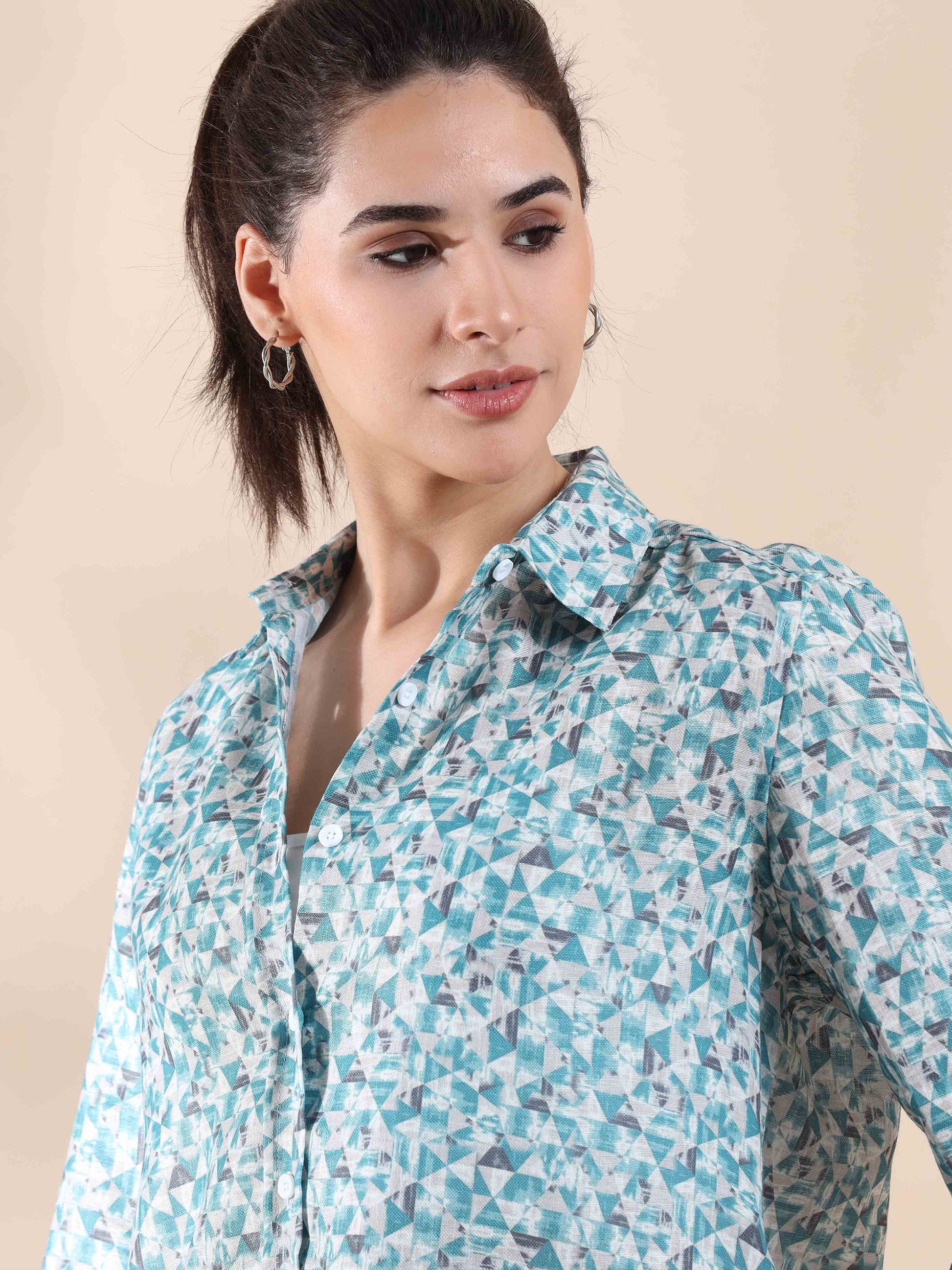 Grey Cotton Printed Shirt for Women
