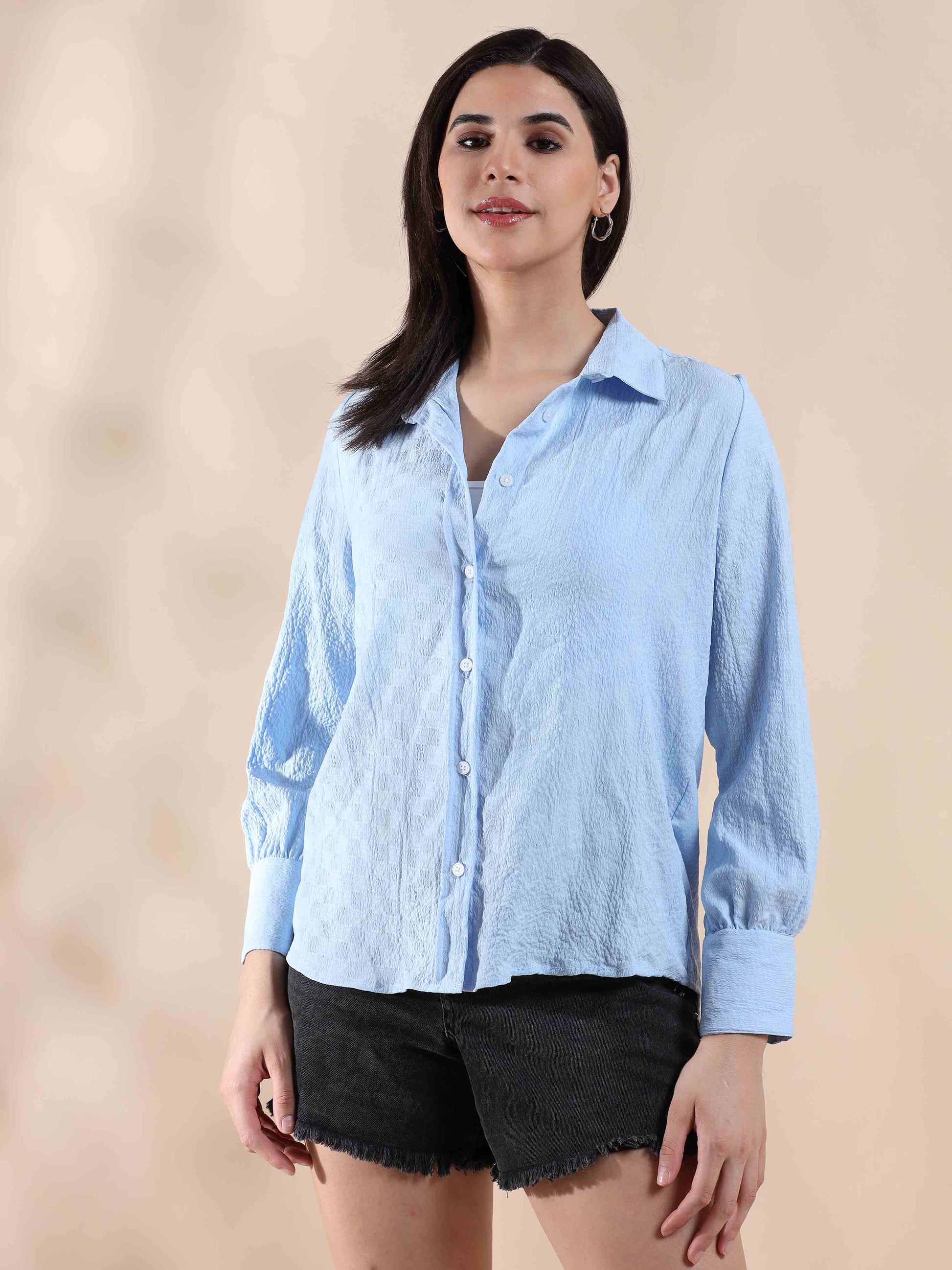 Blue Popcorn Solid Shirt for Men