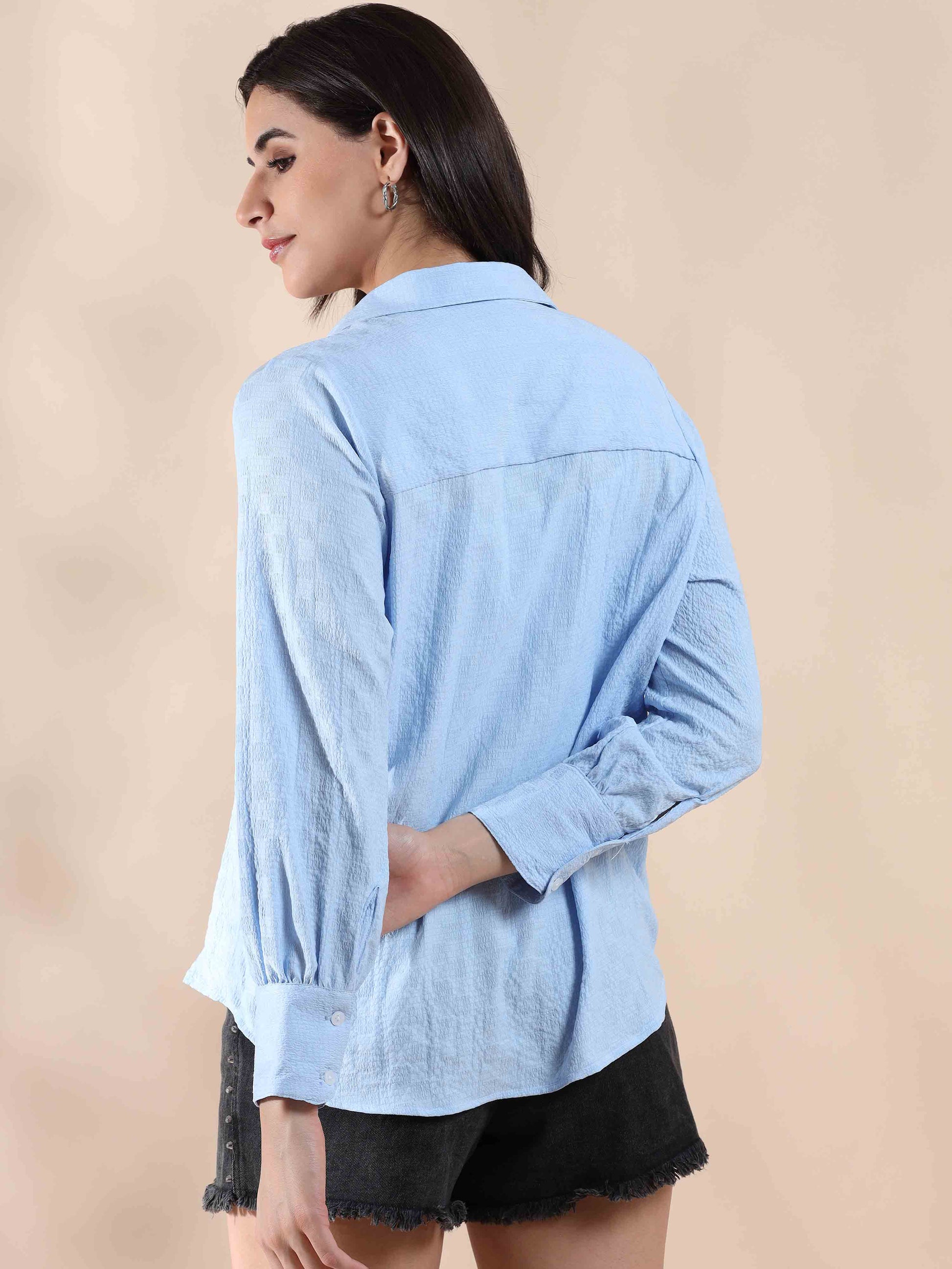 Blue Popcorn Solid Shirt for Men