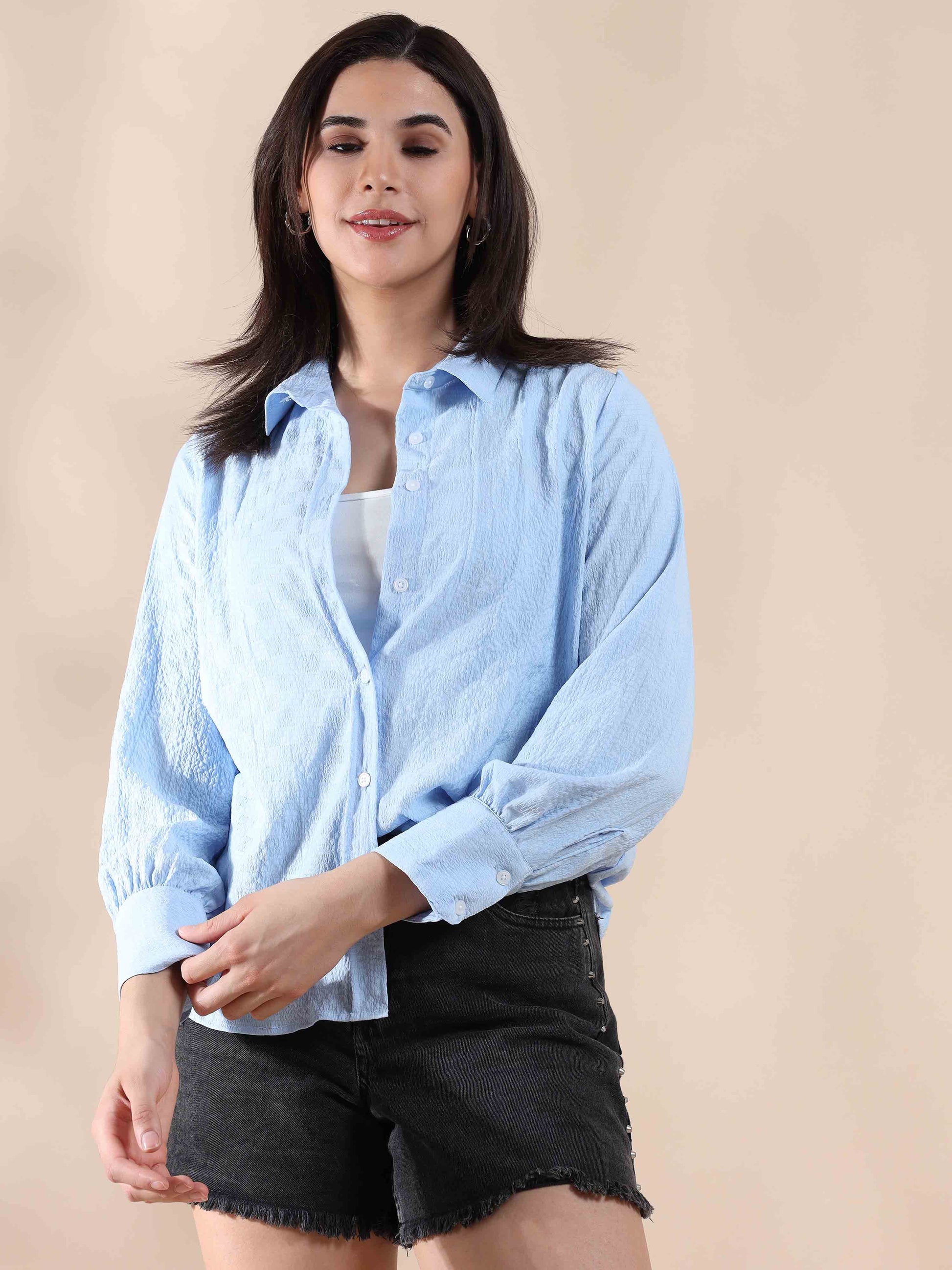 Blue Popcorn Solid Shirt for Men
