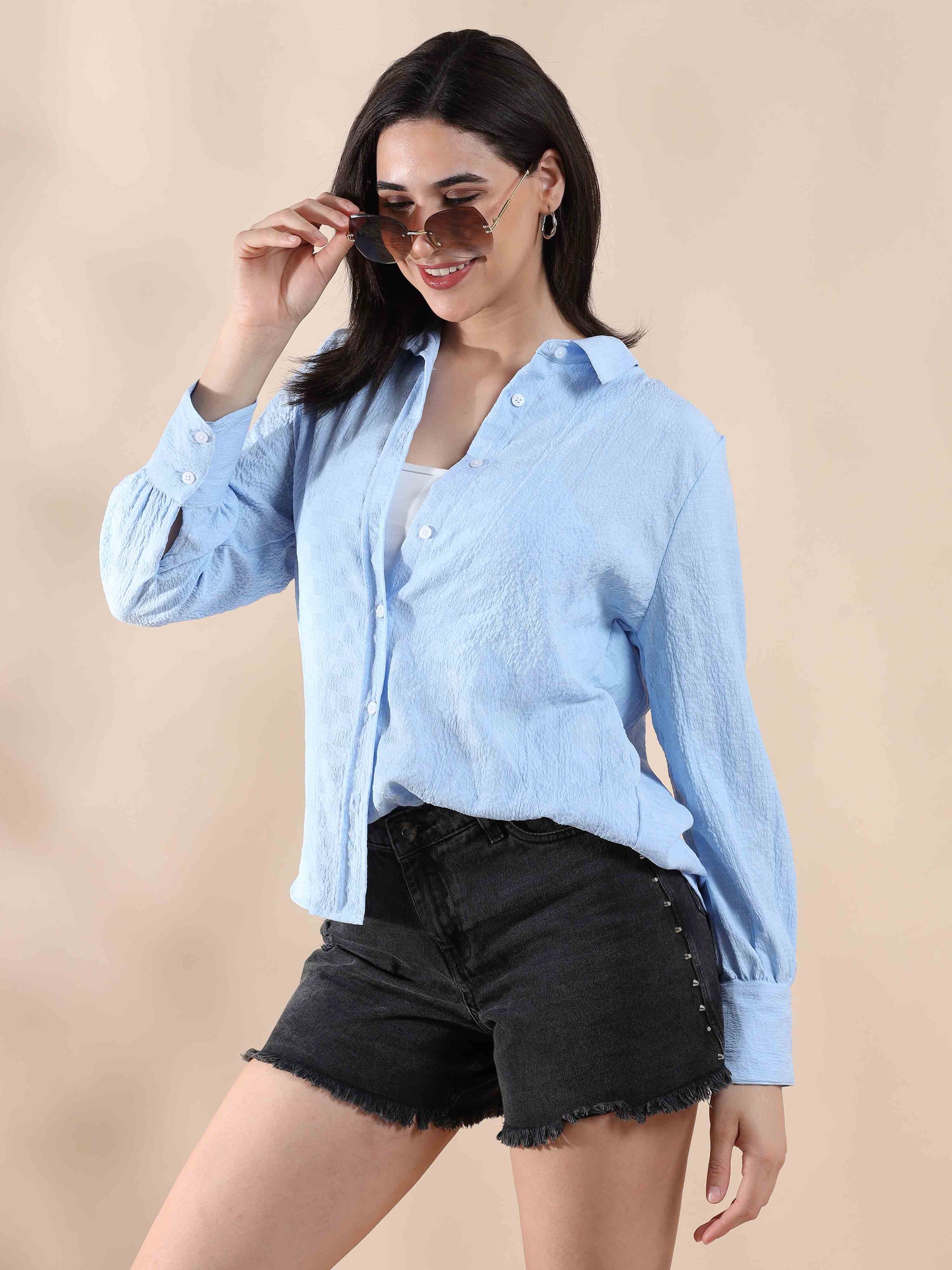 Blue Popcorn Solid Shirt for Men