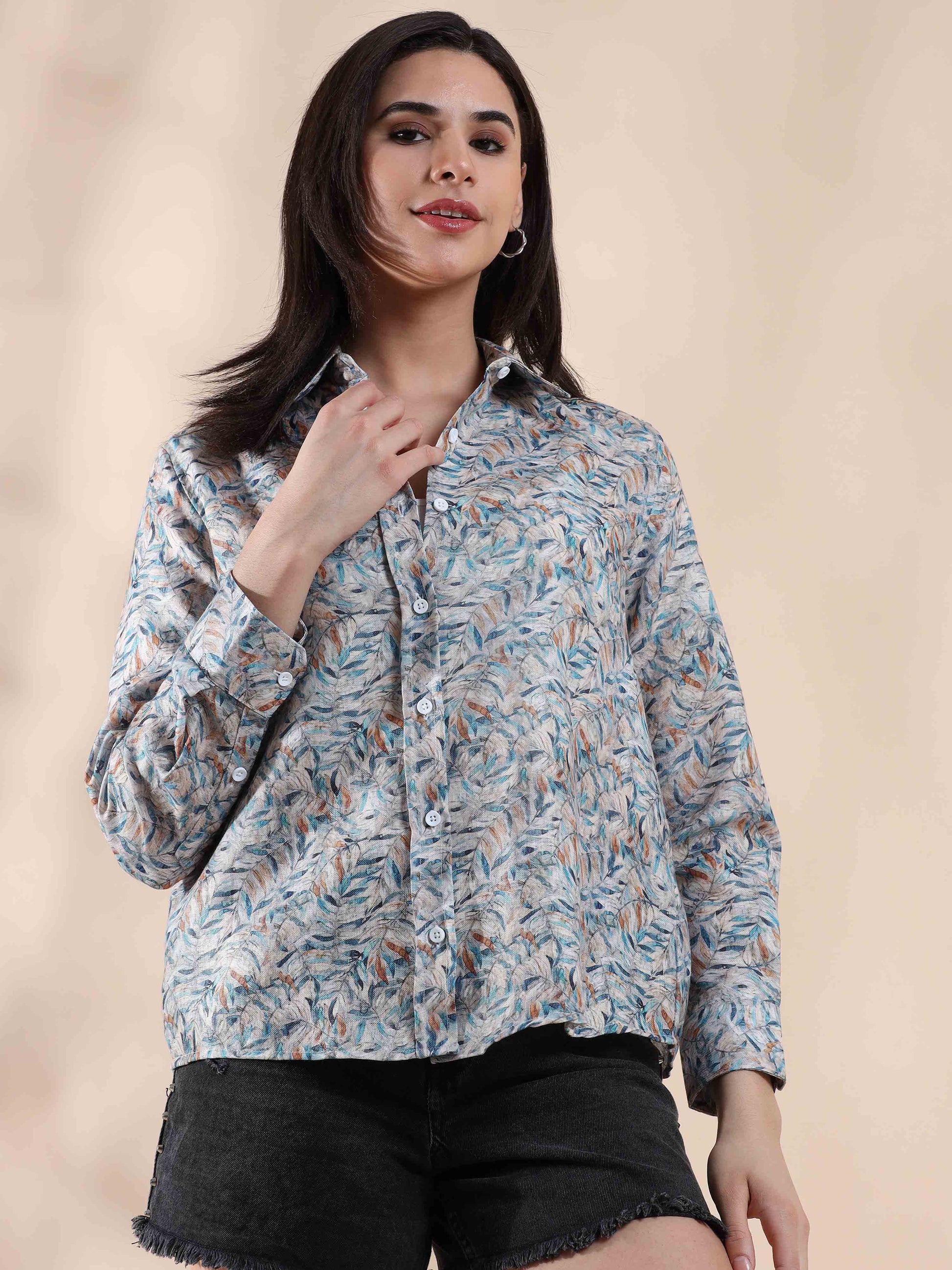 Silver Sand Cotton Stripe Shirt for Women