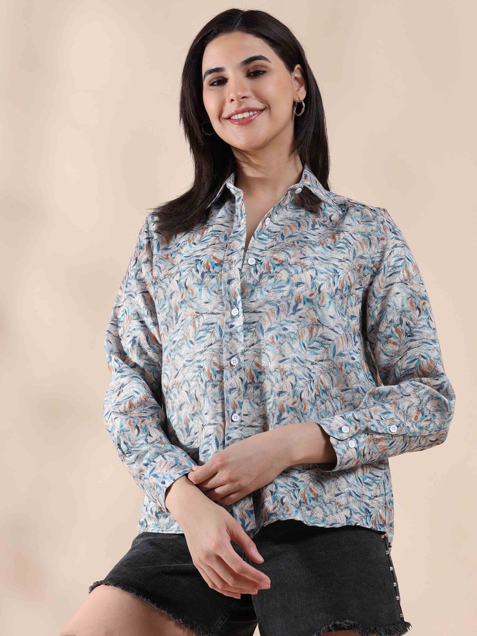 Silver Sand Cotton Stripe Shirt for Women