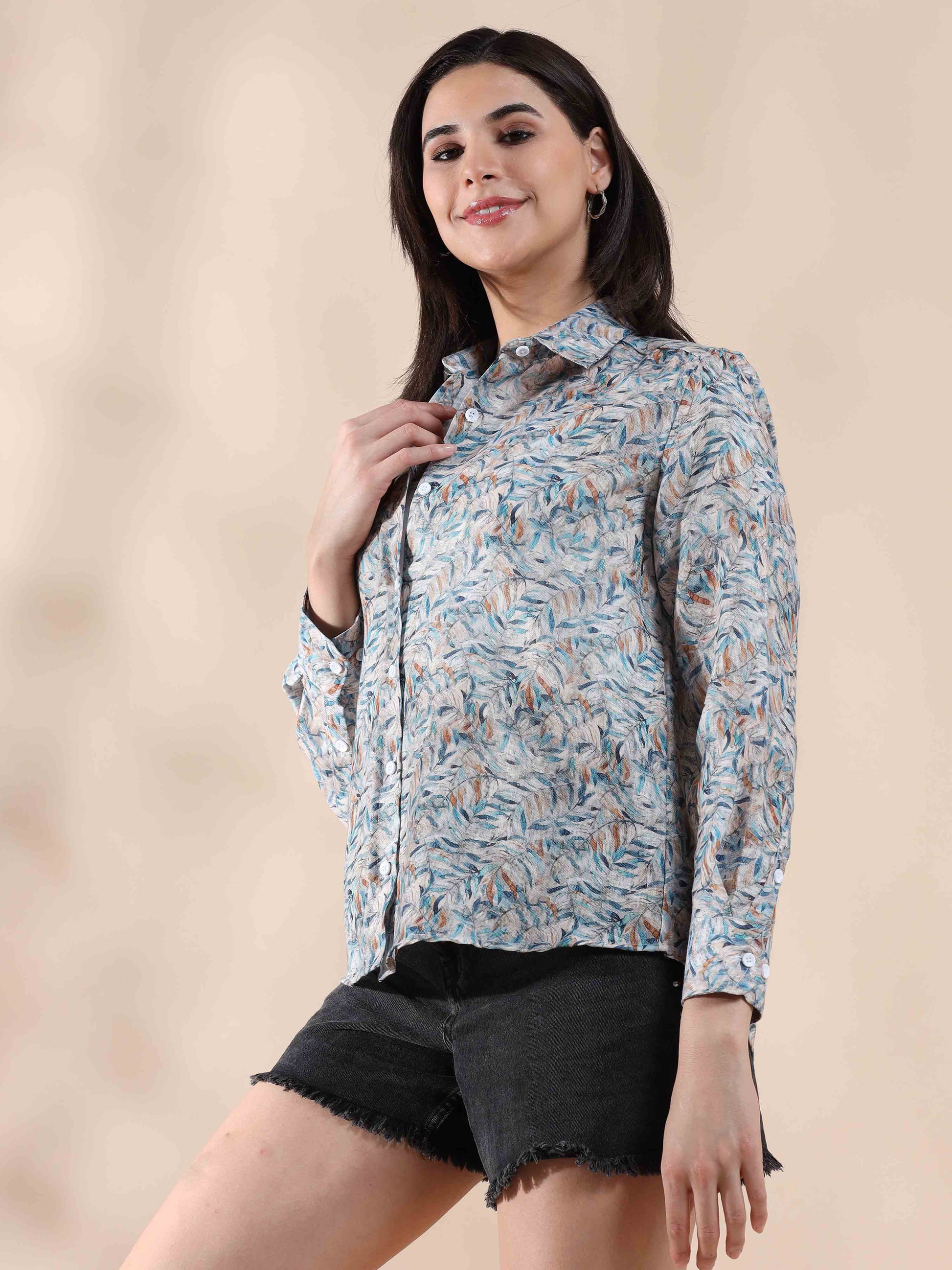 Silver Sand Cotton Stripe Shirt for Women
