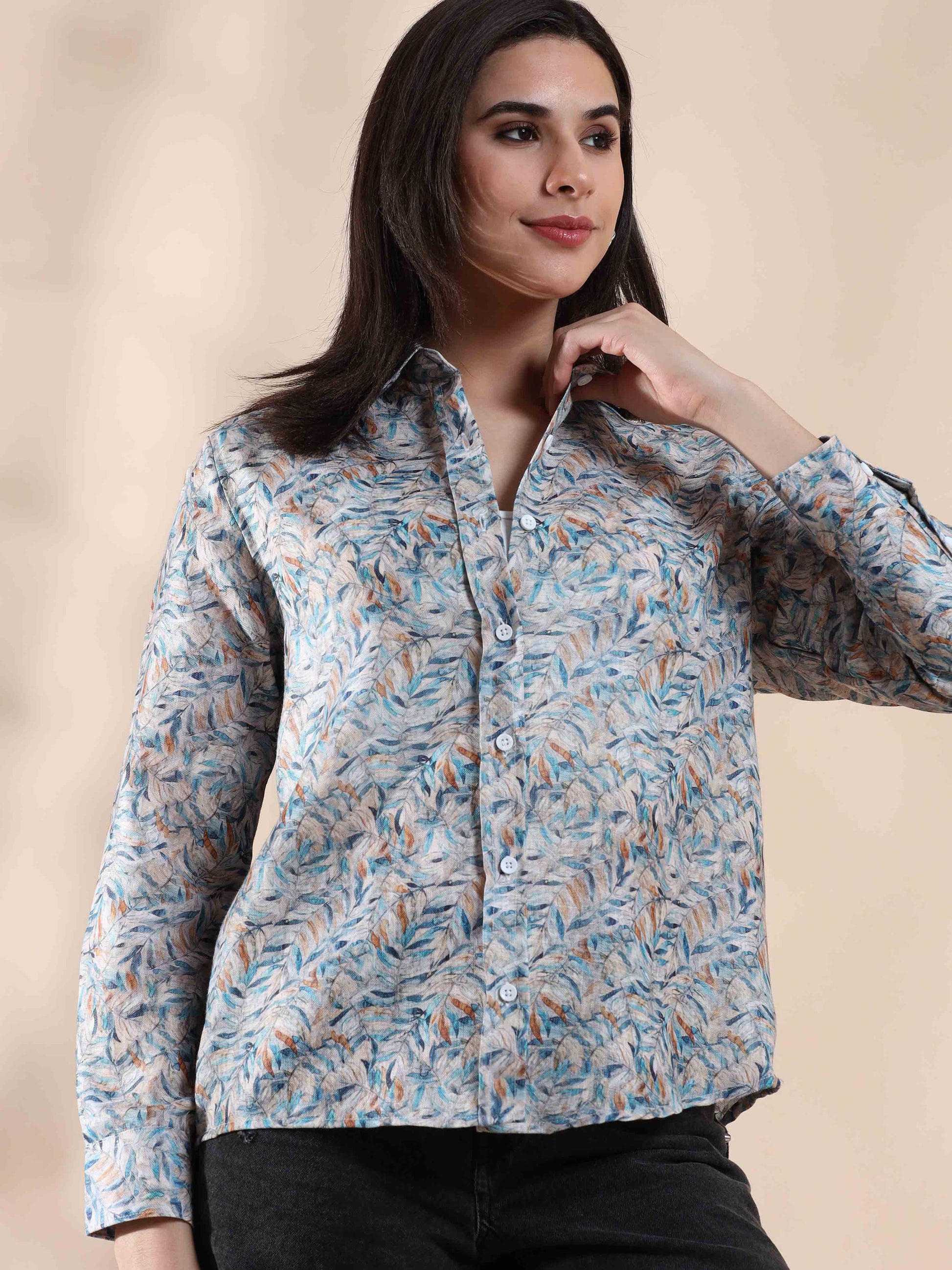 Silver Sand Cotton Stripe Shirt for Women