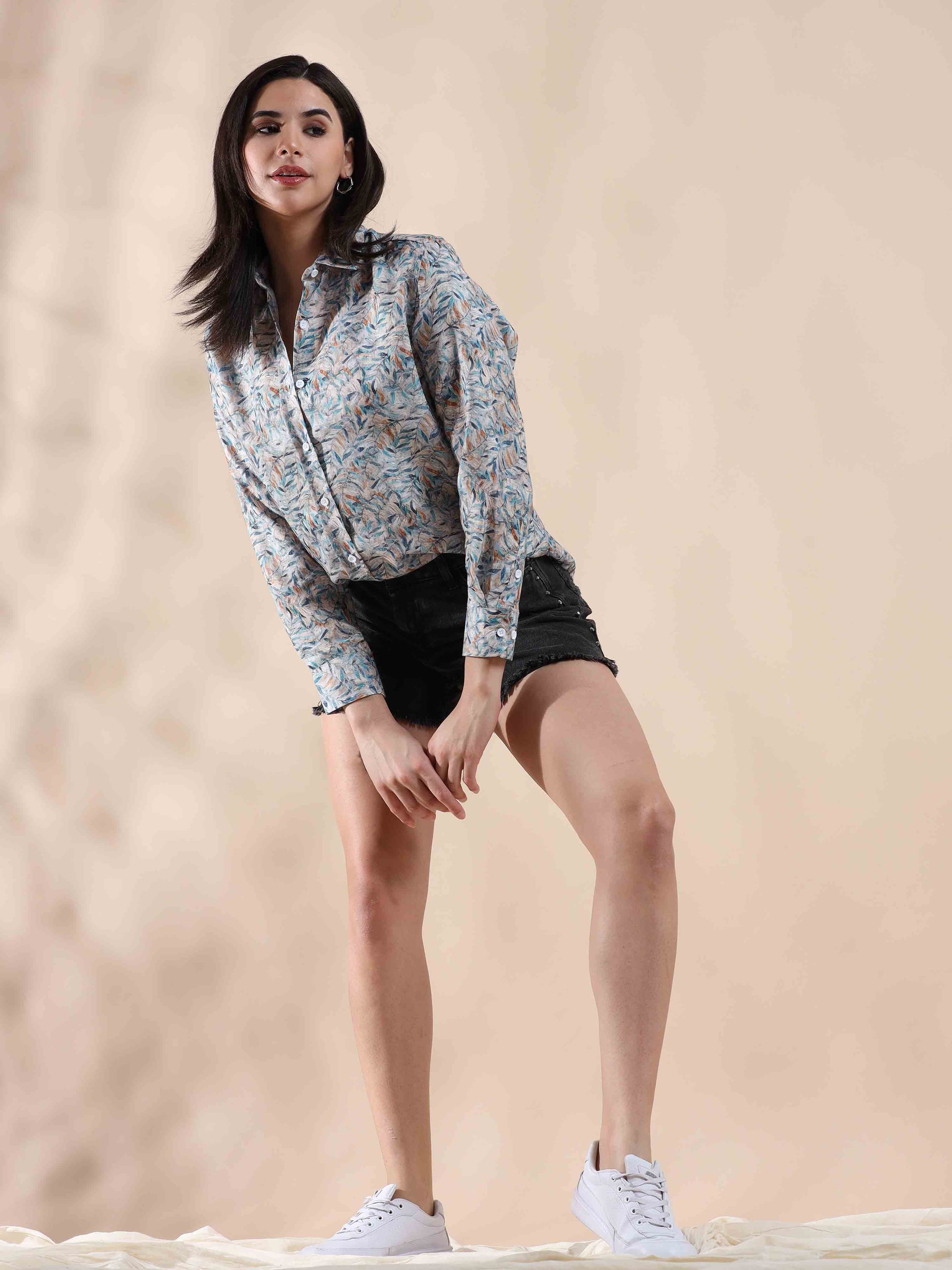 Silver Sand Cotton Stripe Shirt for Women