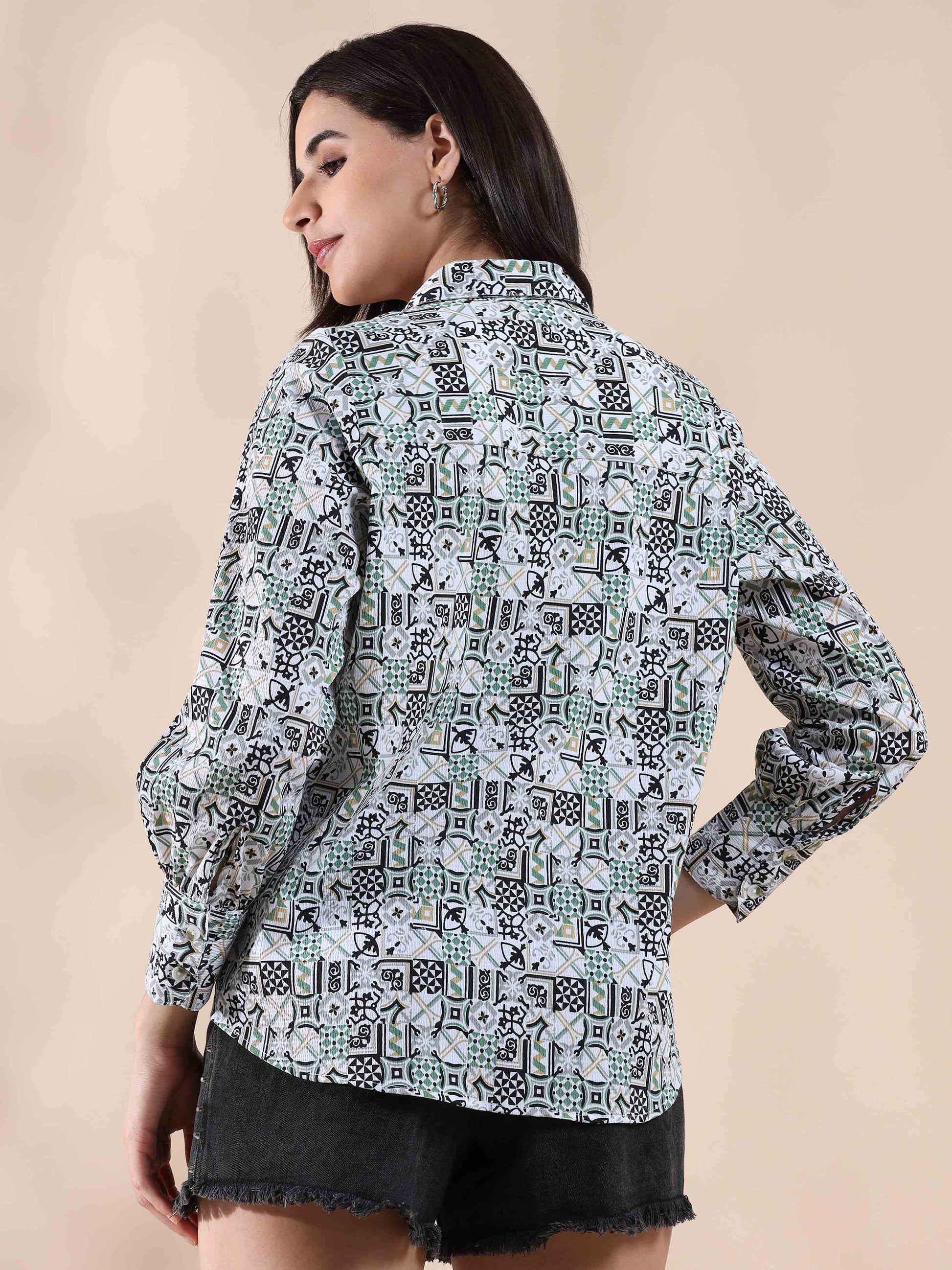 Viridian Breeze Popcorn printed Shirt for women