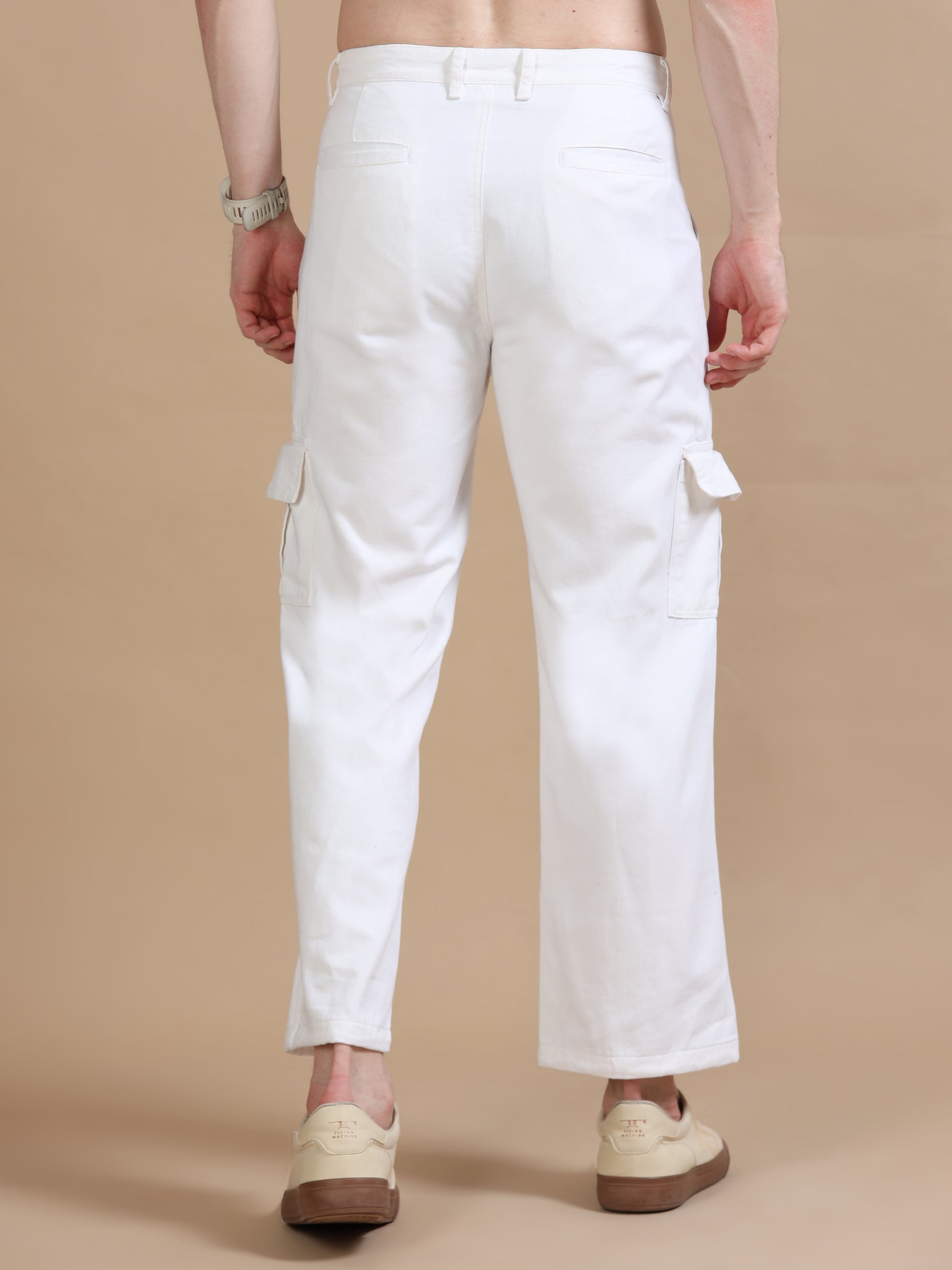 White Utility Denim Plus Size Cargo for Men