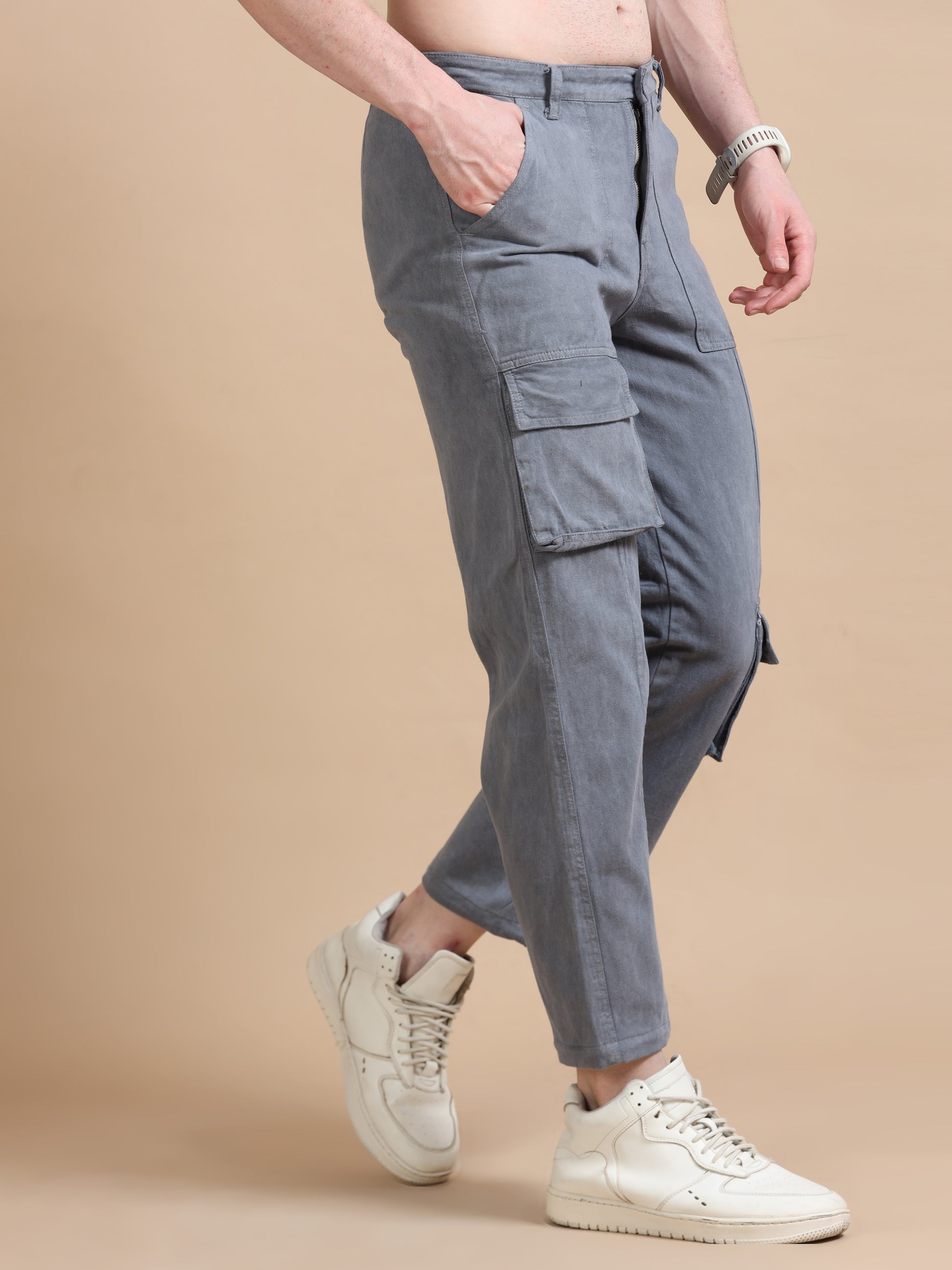 Grey Utility Denim Cargo Trouser Mens