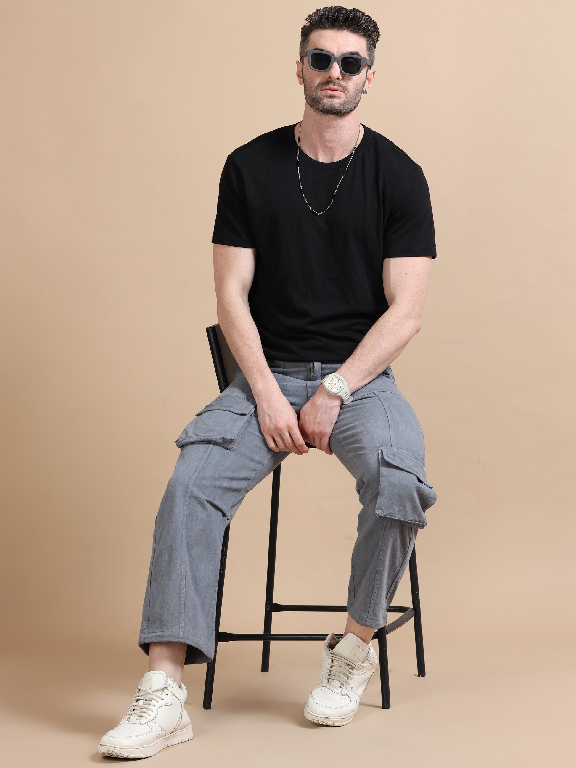 Grey Utility Denim Cargo Trouser Mens