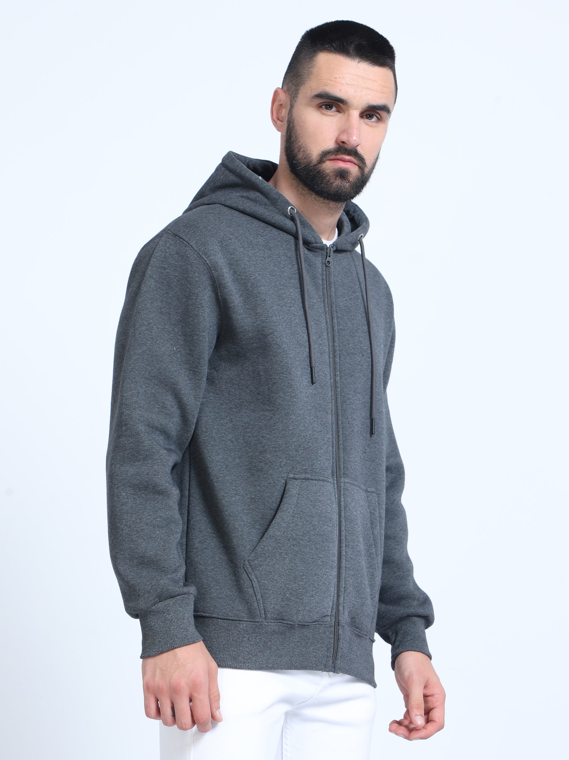 Buy Stylish Charcoal Zipper Mens Grey Hoodie Online