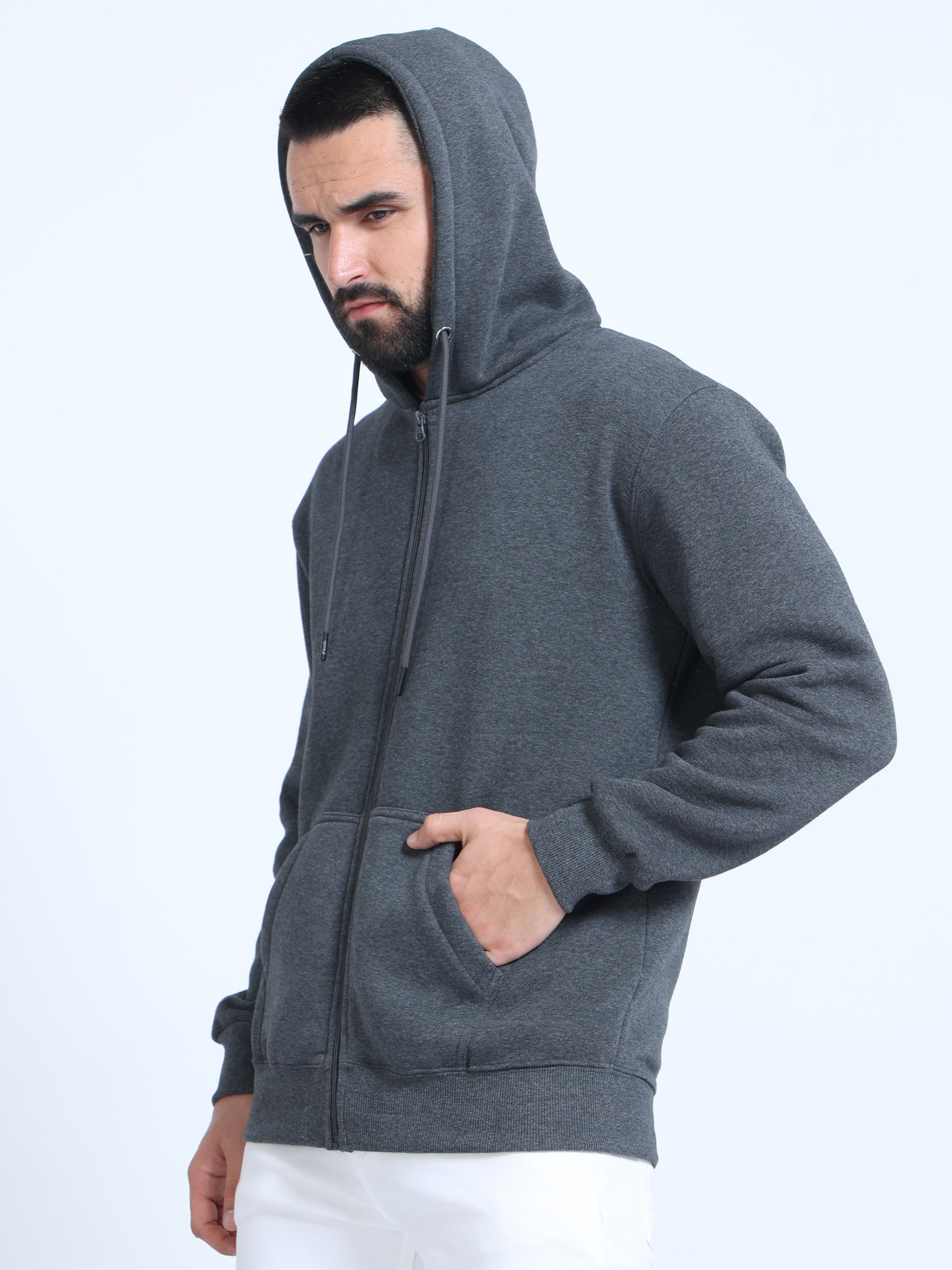 Buy Stylish Charcoal Zipper Mens Grey Hoodie Online