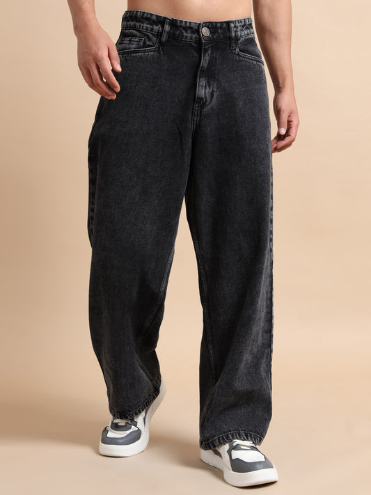 Regular Fit Baggy Black Jeans for Men