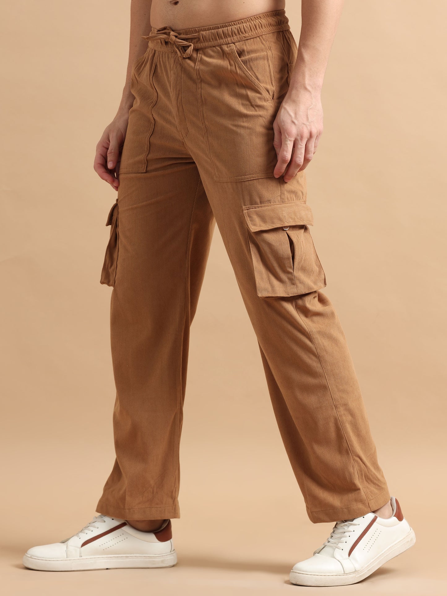 British Tan Corduroy Cargo Pants for Men