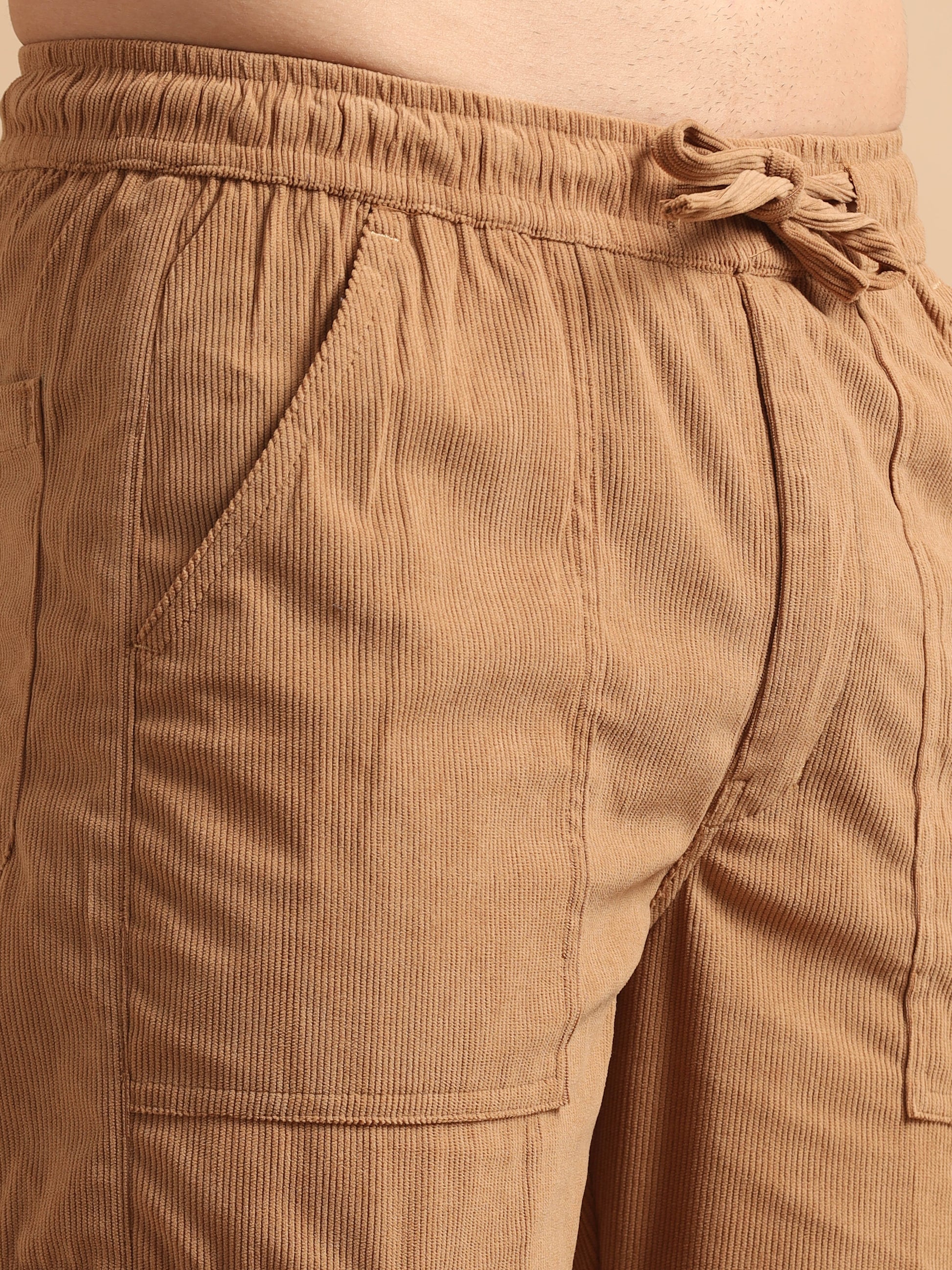 British Tan Corduroy Cargo Pants for Men