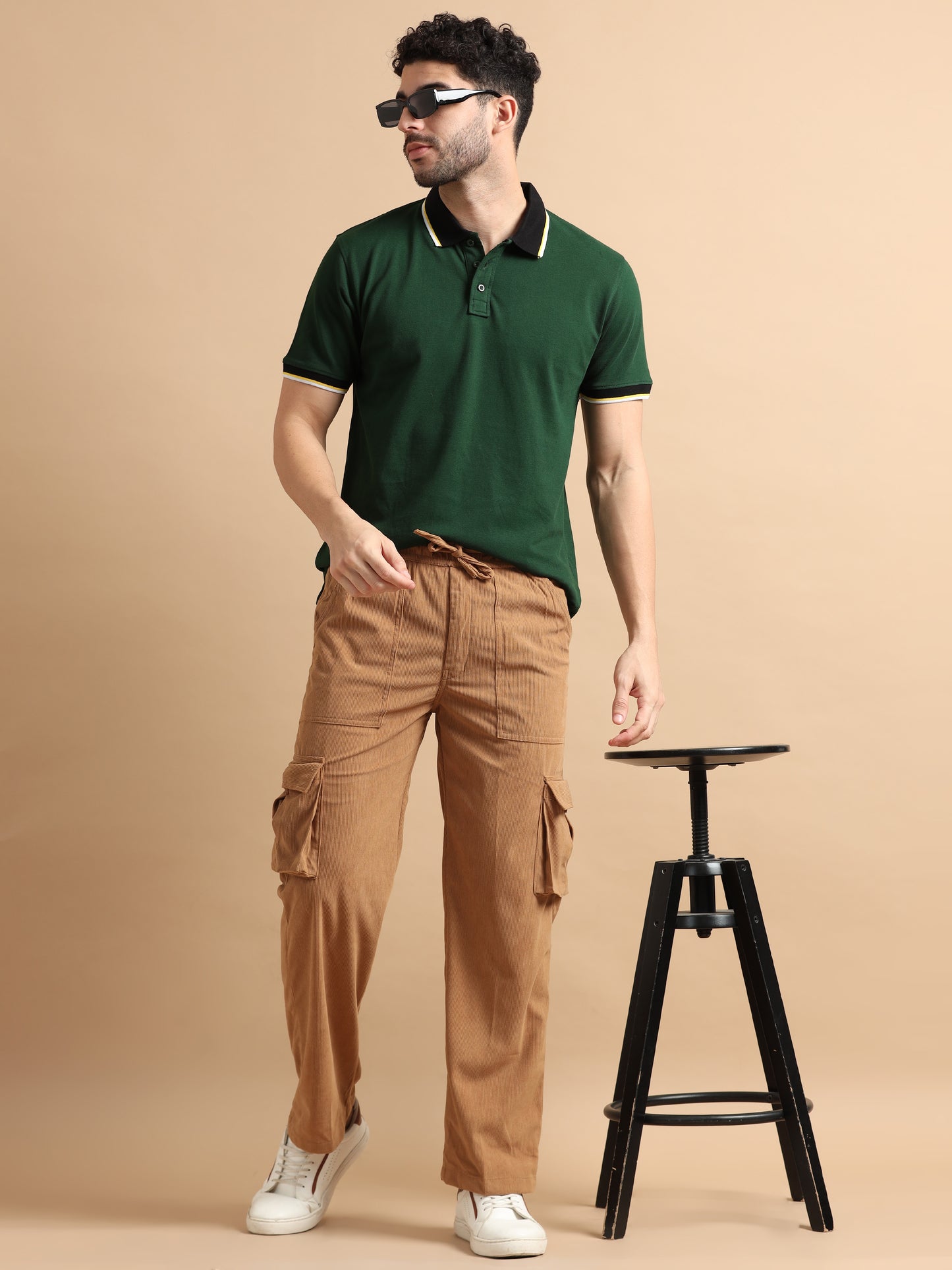 British Tan Corduroy Cargo Pants for Men