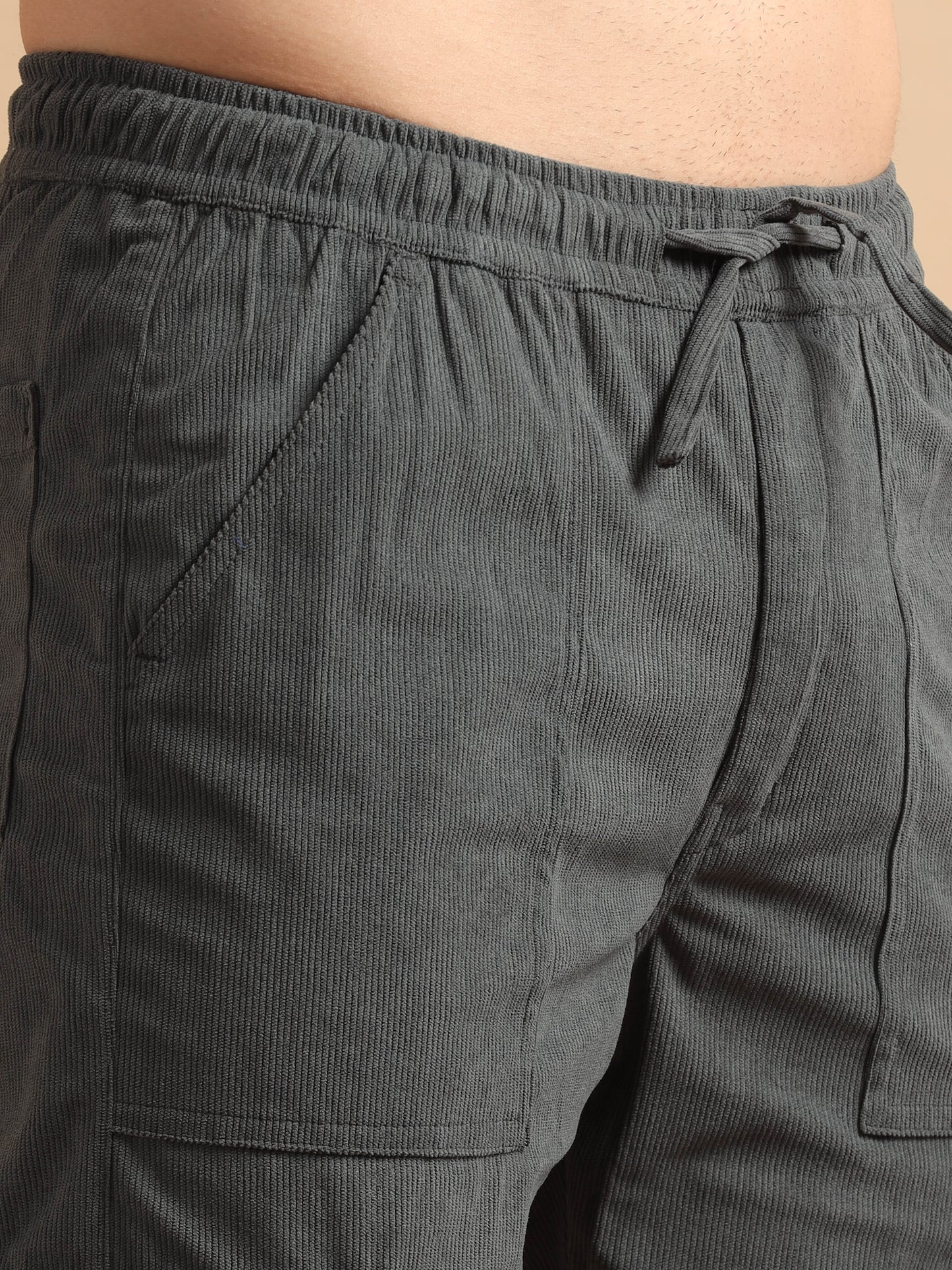 Elastic Waist Grey Cargo Pants Mens 