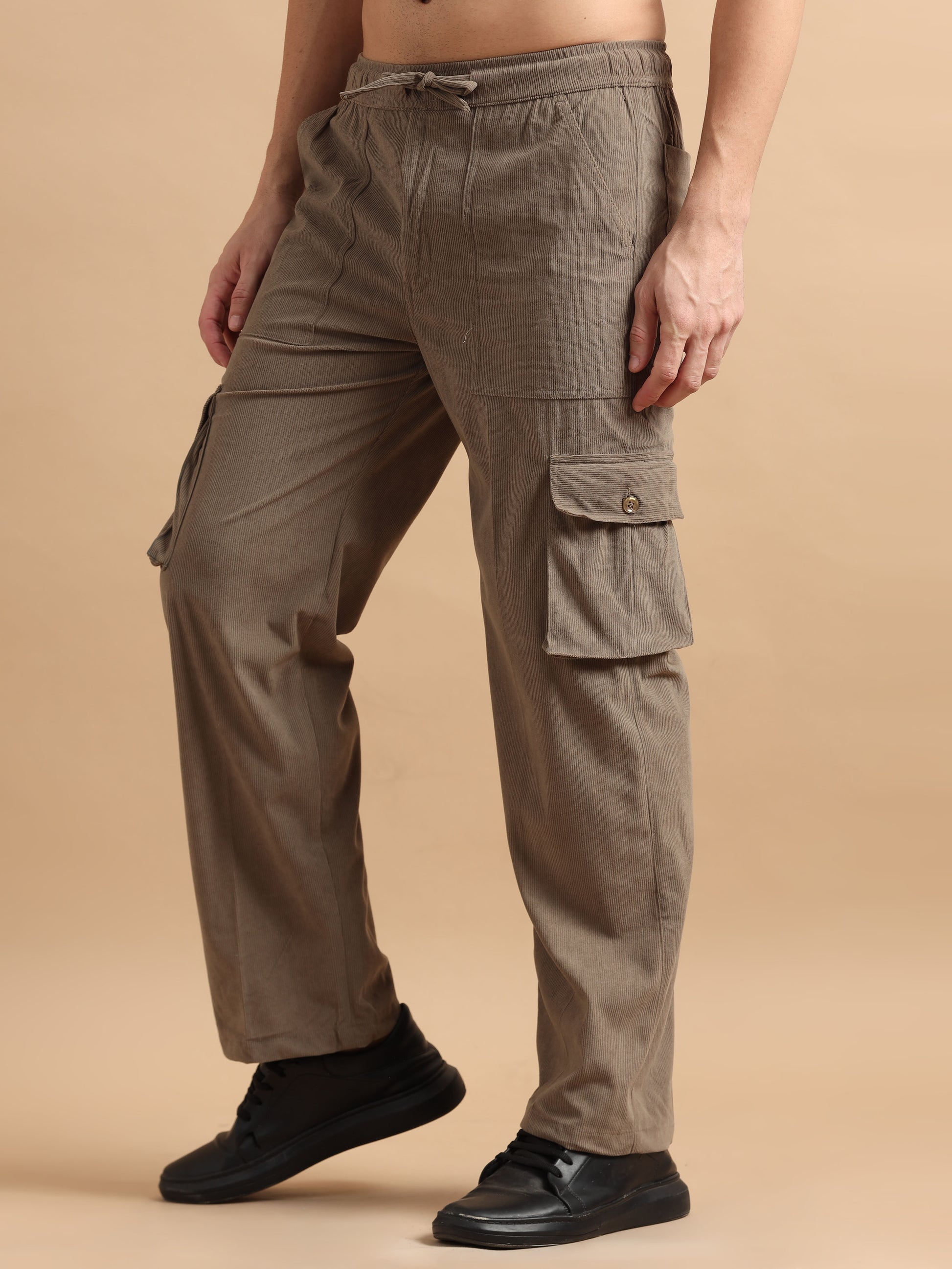 Corduroy Tan 6 Pocket Cargo Pants for Men