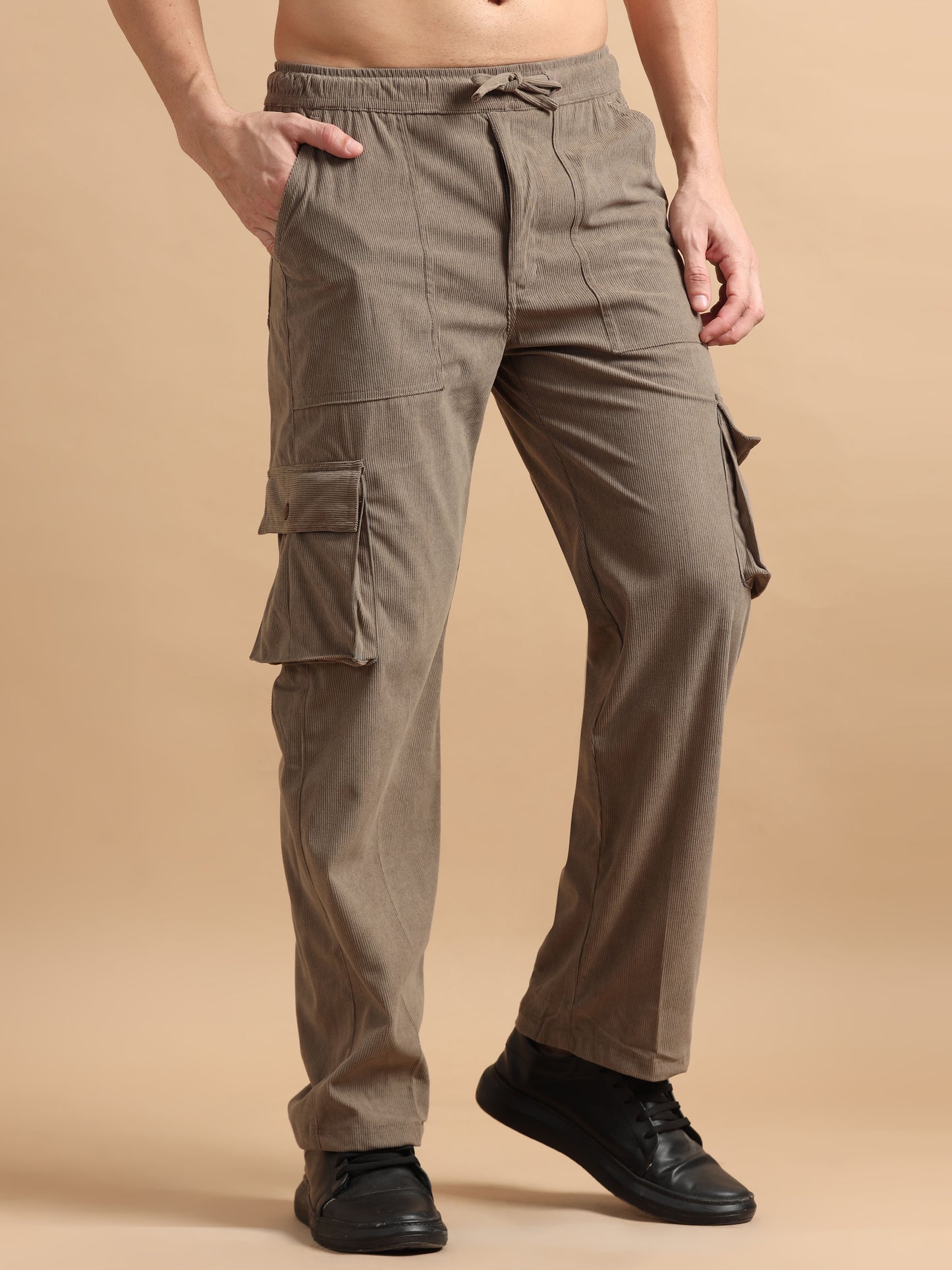 Corduroy Tan 6 Pocket Cargo Pants for Men