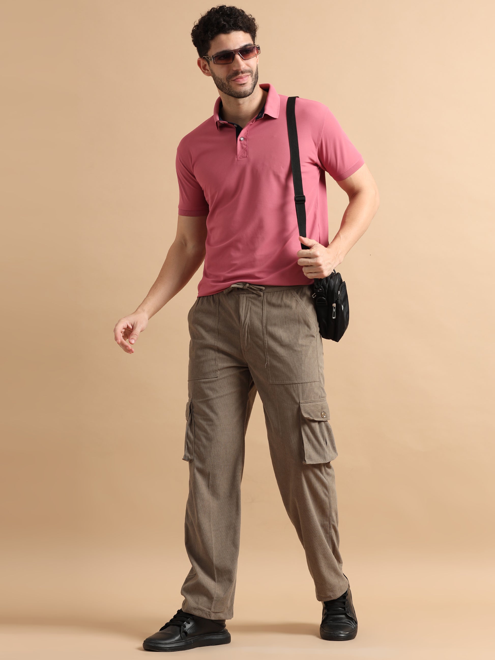 Corduroy Tan 6 Pocket Cargo Pants for Men