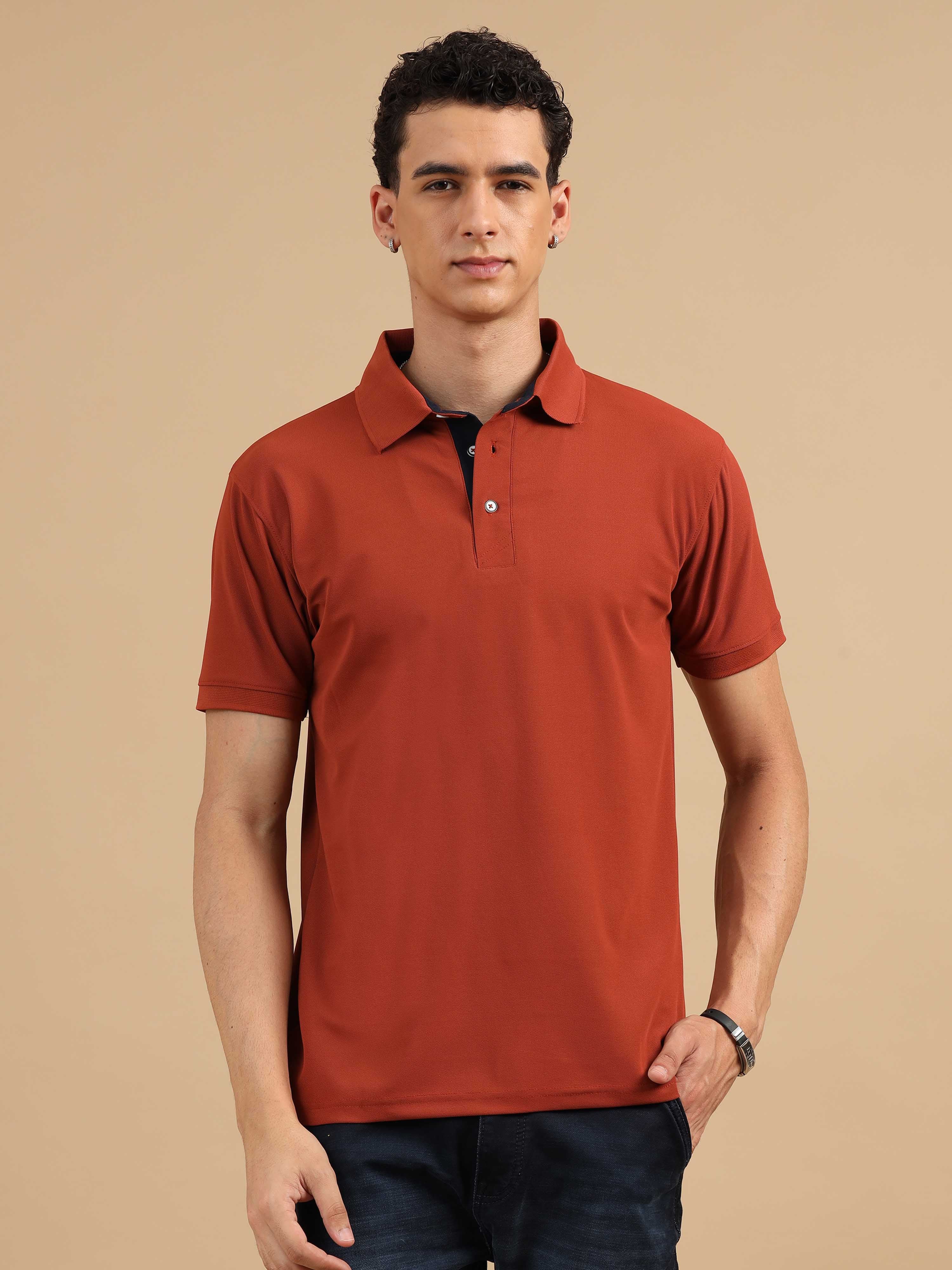 Brick Red Men's Polo T-shirt