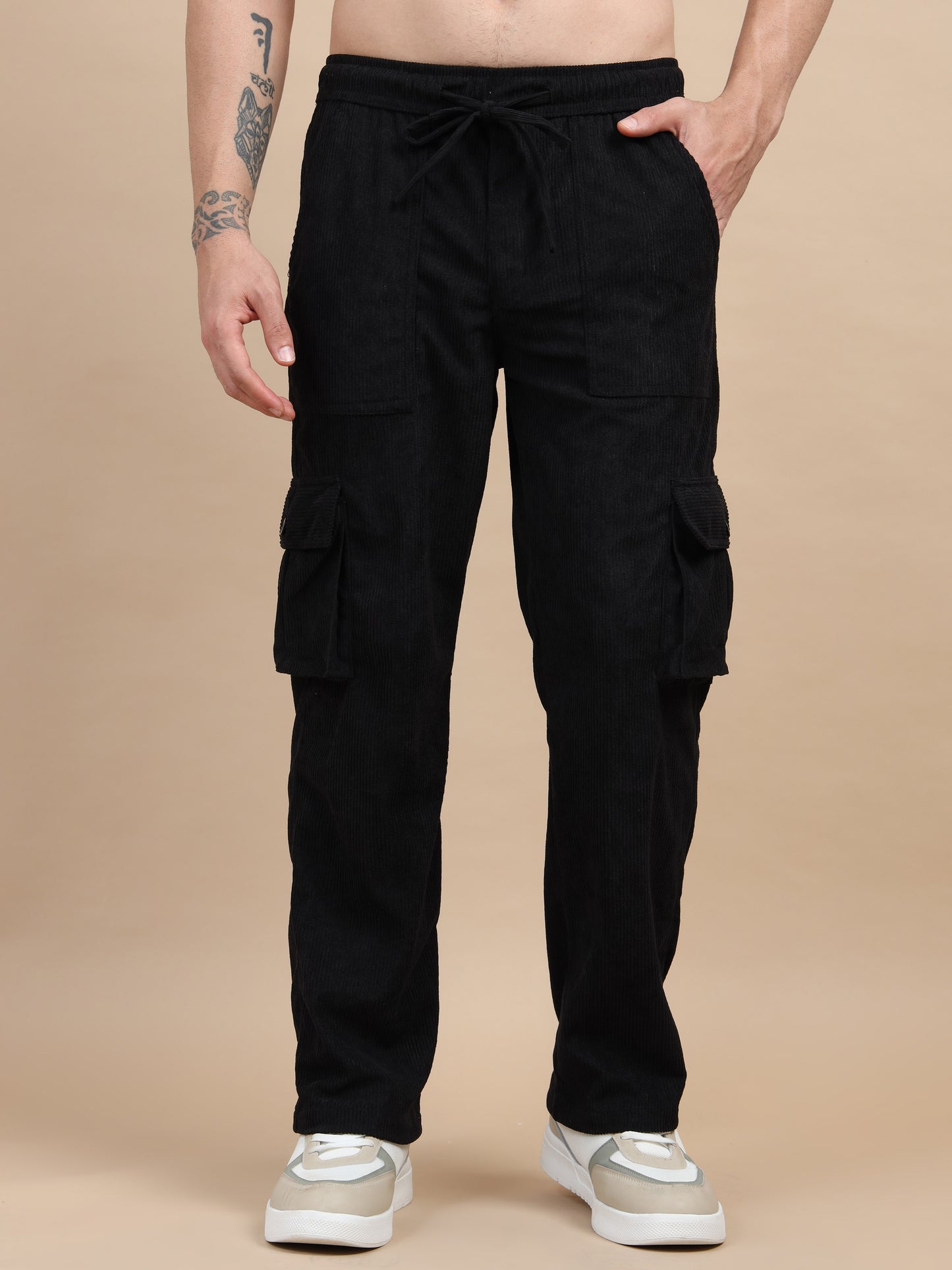 Black Corduroy Cargo Pant