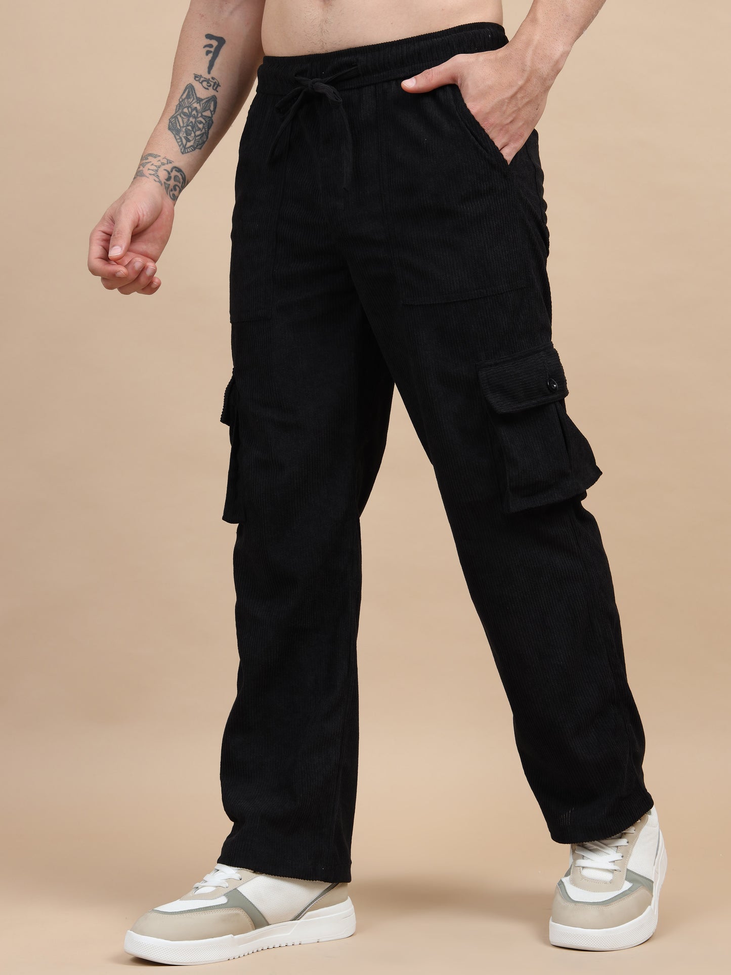 Black Corduroy Cargo Pant